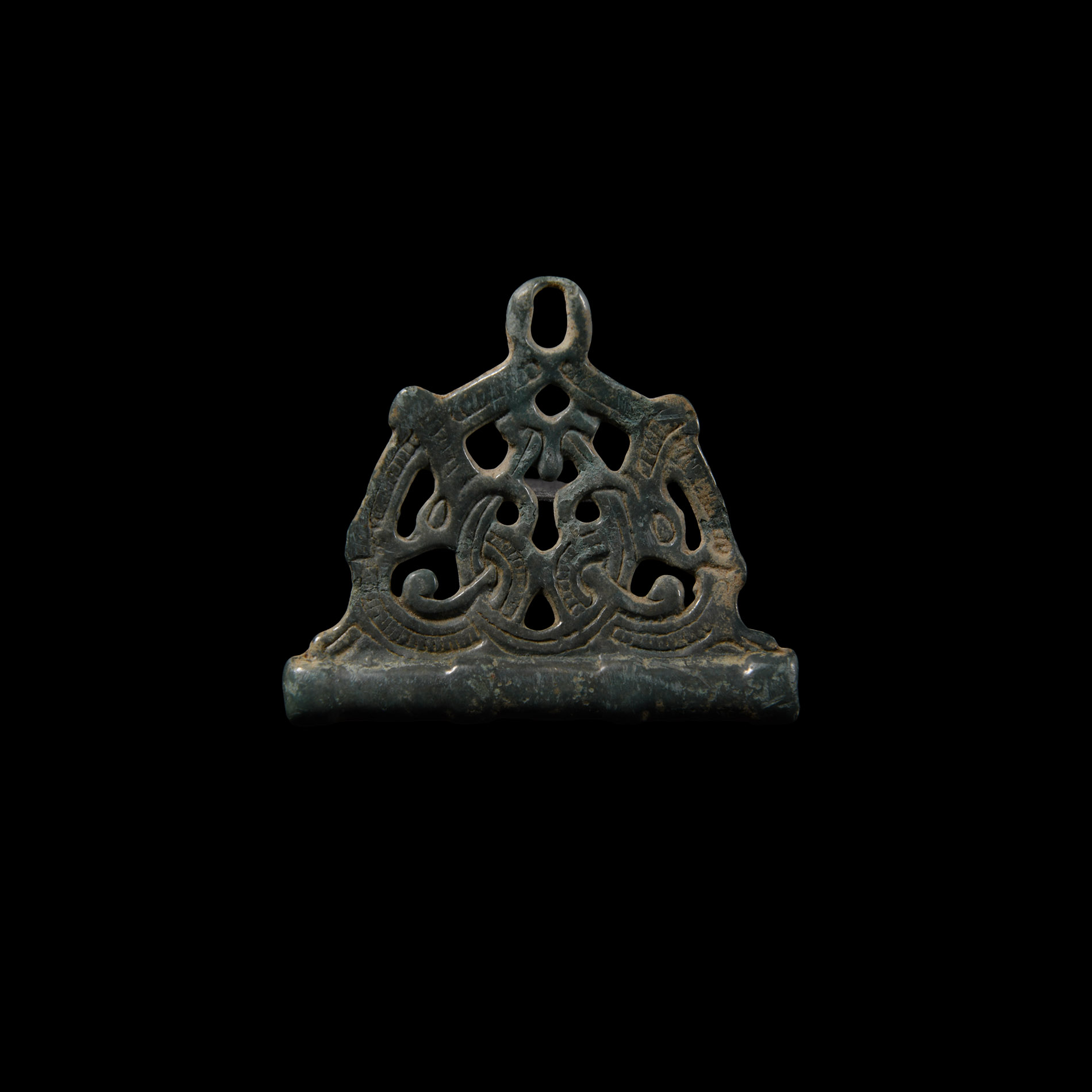 Large Viking Bronze Pendant with Entwined Dragons