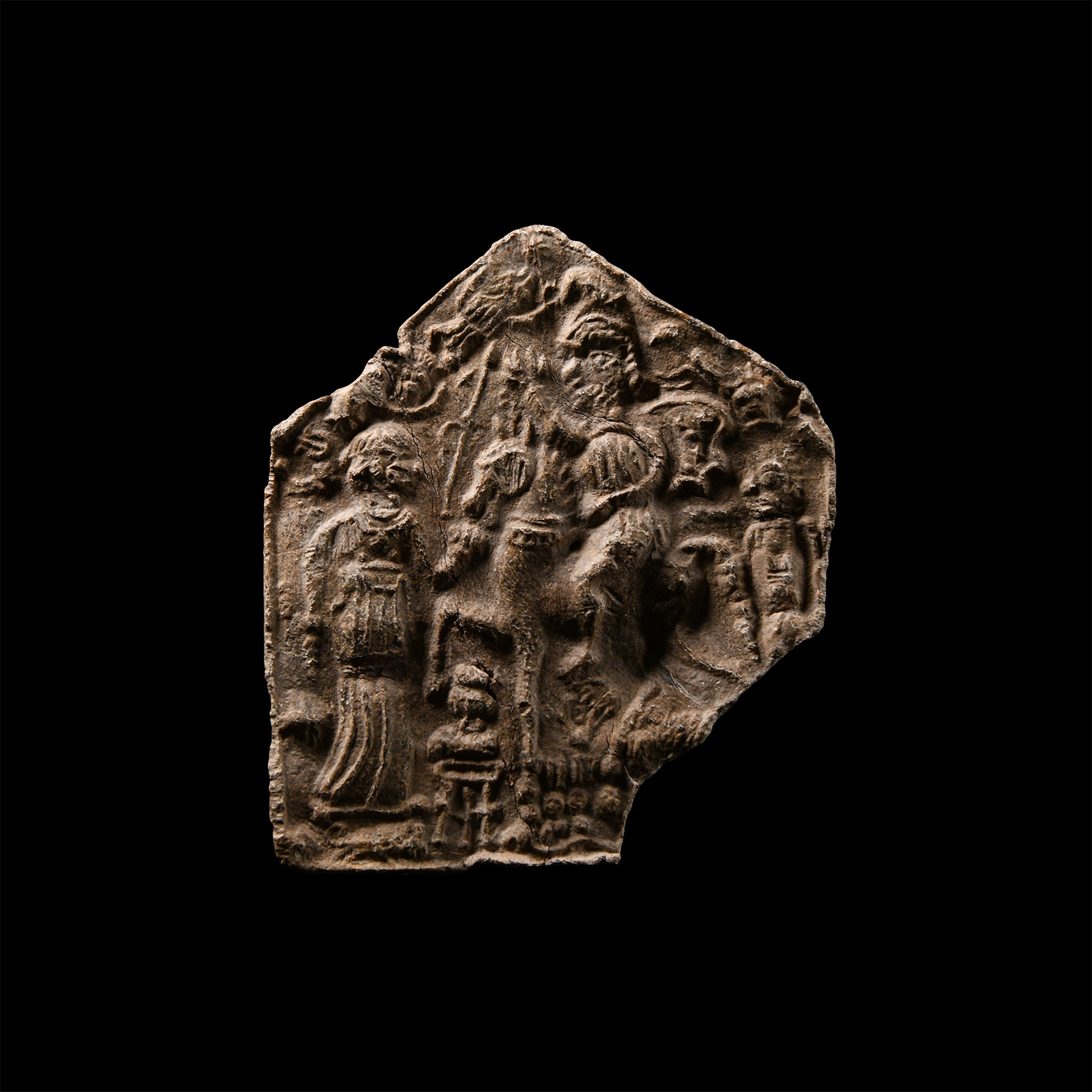 Roman Danubian Temple-Shaped Lead Plaque with Helen of Troy