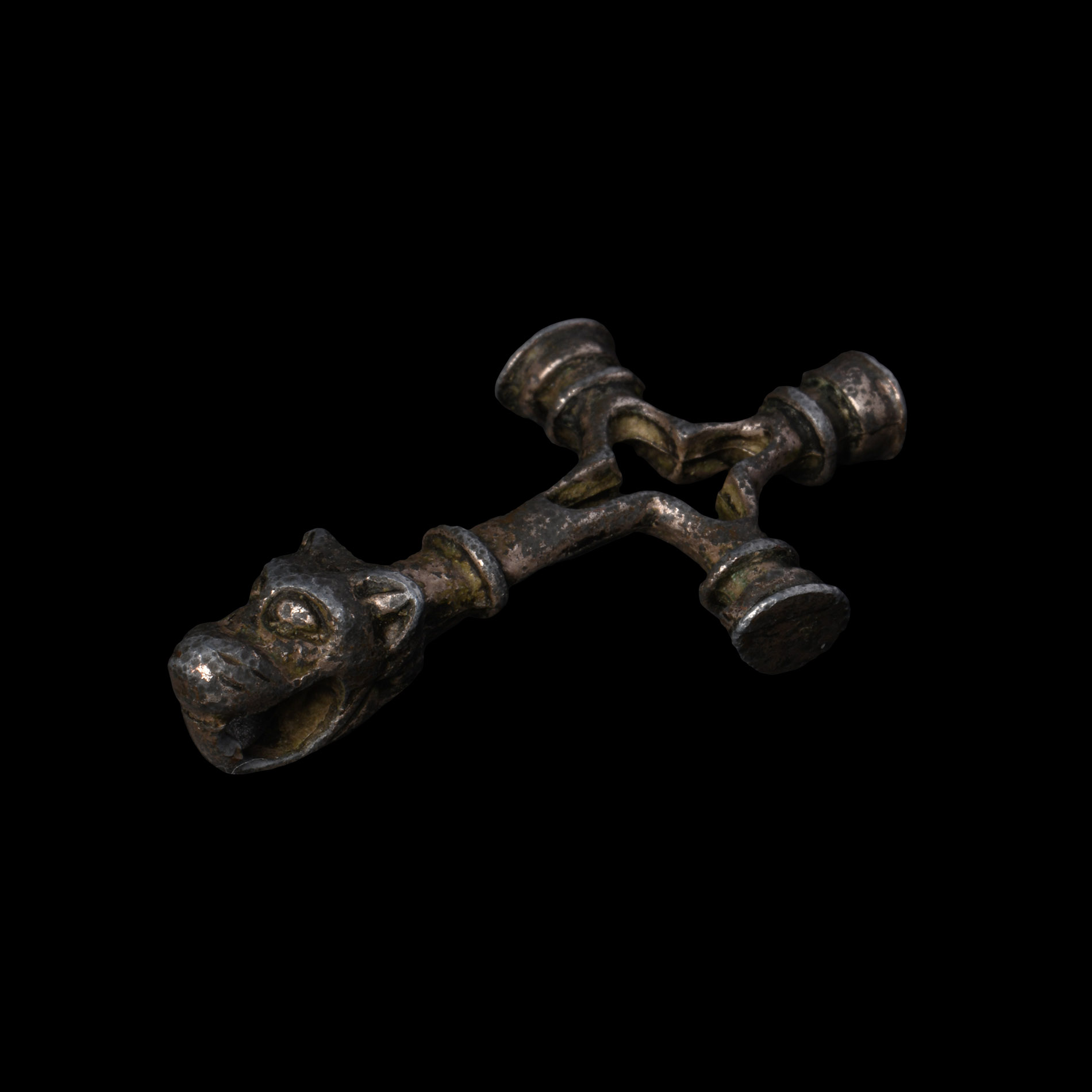 Viking Age Silver-Gilt Cross Pendant with Head of a Beast