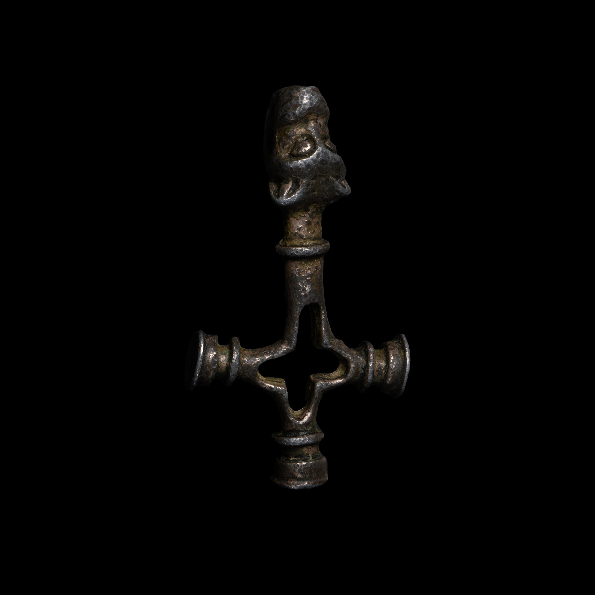 Viking Age Silver-Gilt Cross Pendant with Head of a Beast