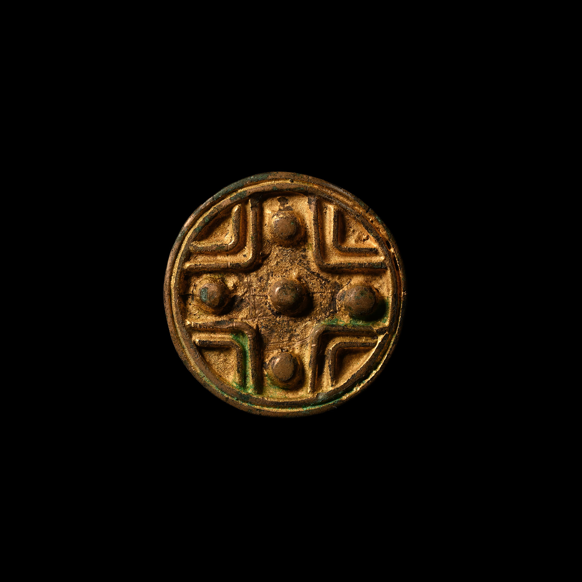 Viking Age Gilt Bronze Disc Brooch with Cross