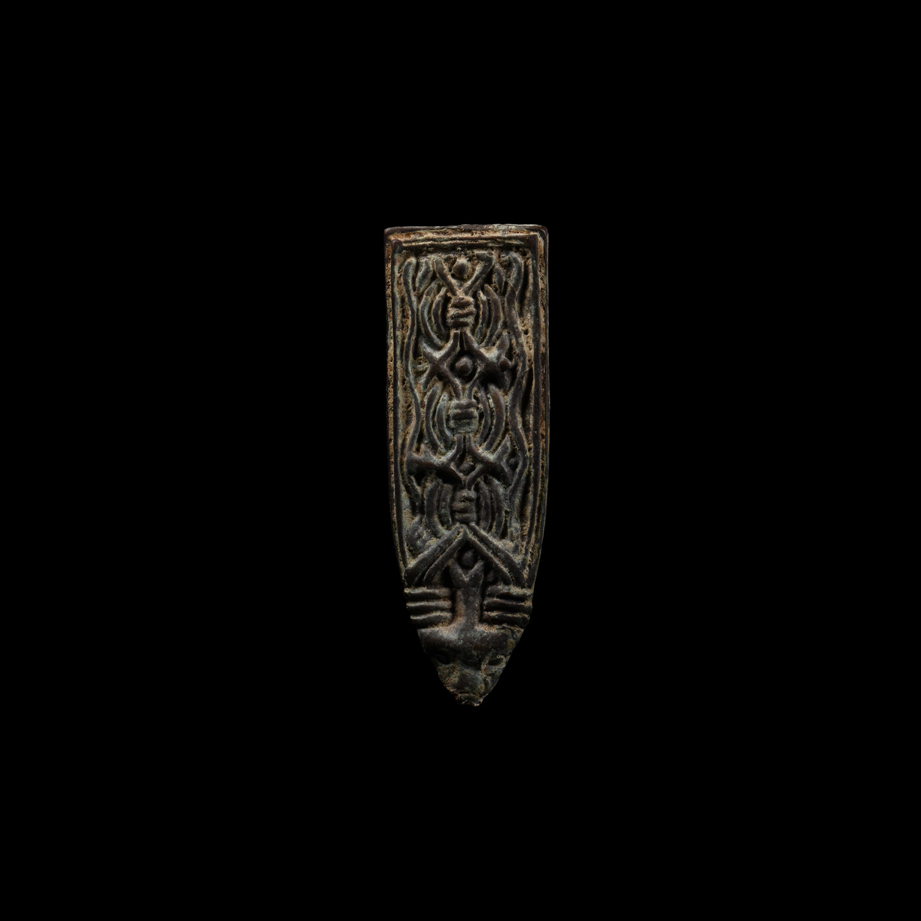 Viking Age Borre Style Bronze Strap End with Wolf's Head