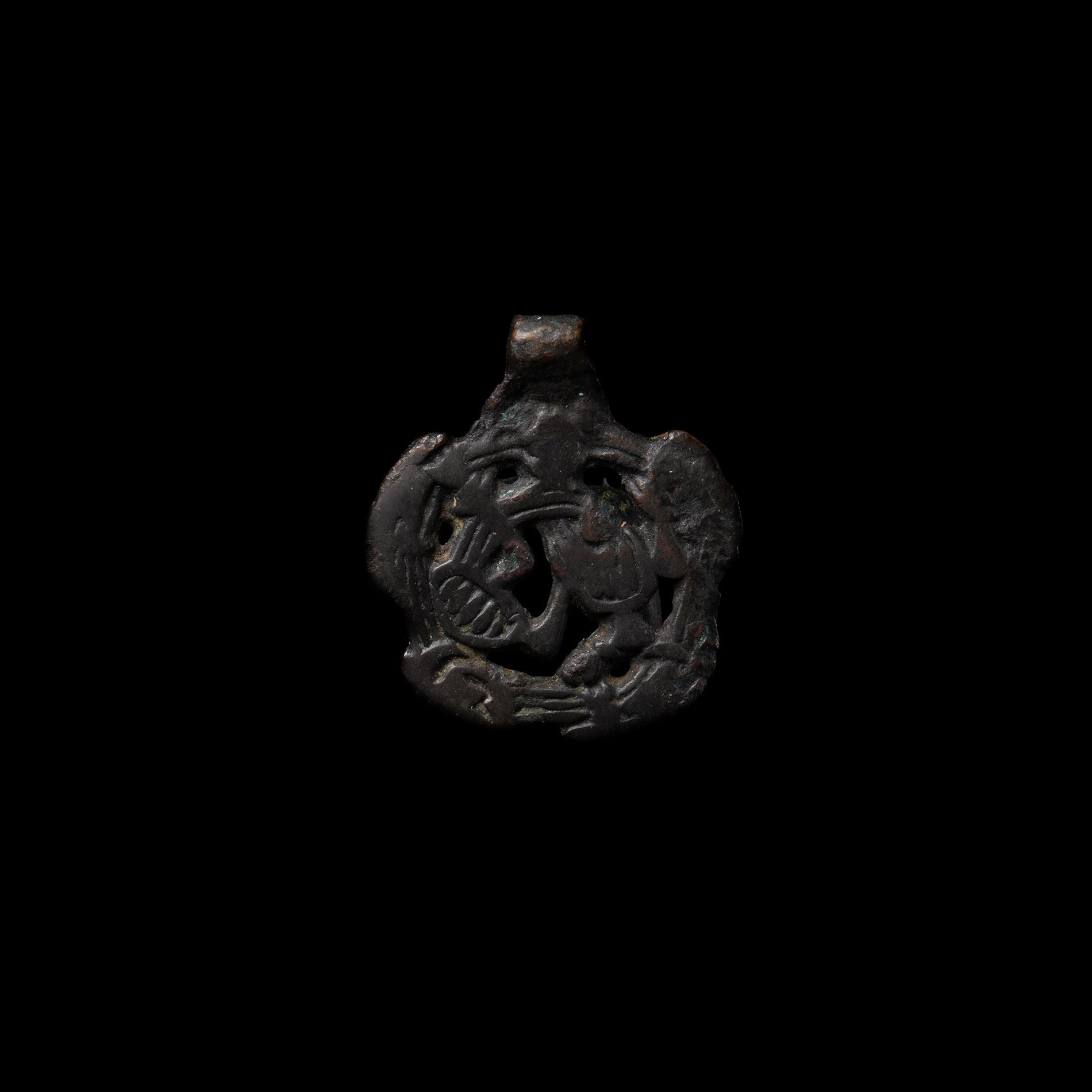 Viking Age Bronze Contorted Gripping Beast Pendant