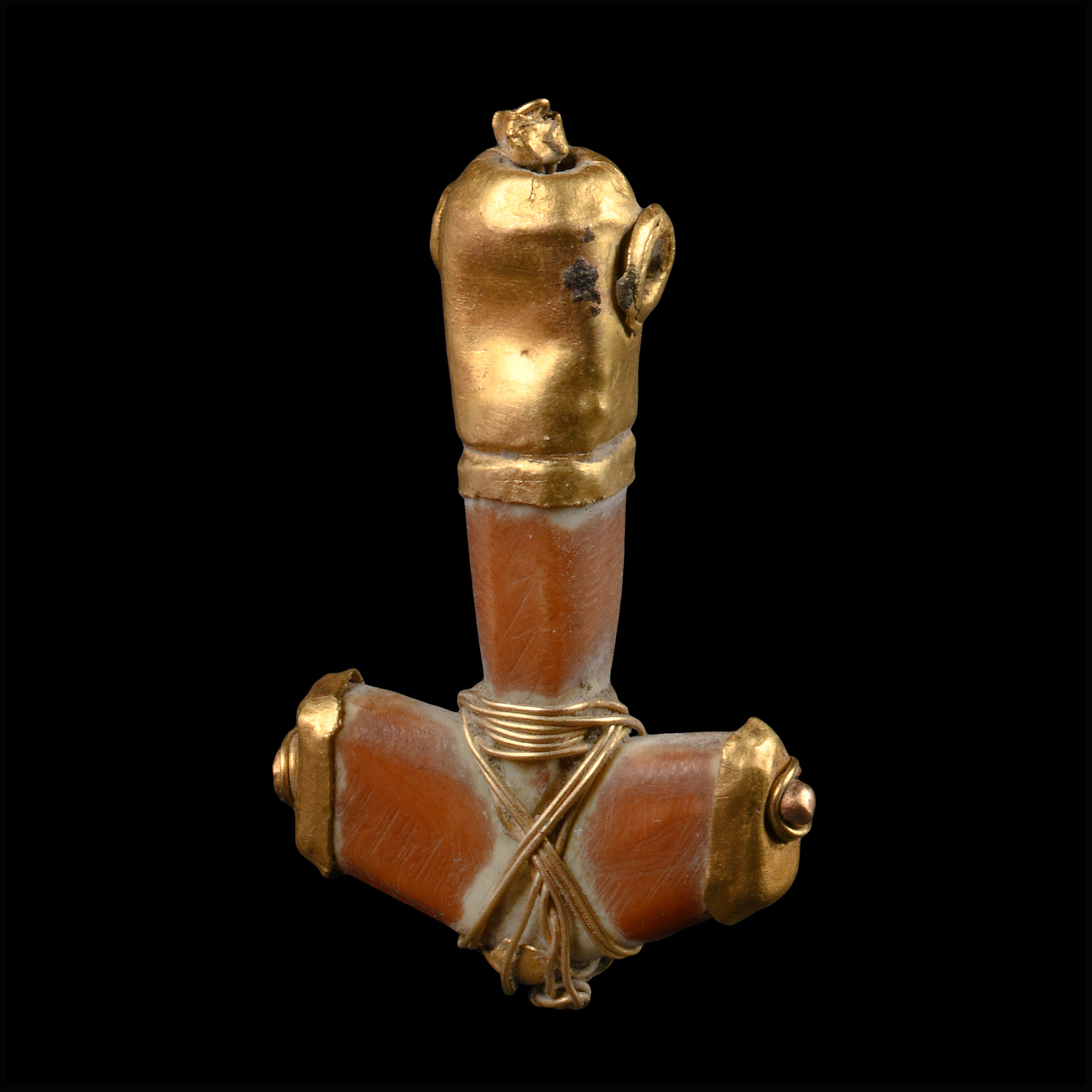 Viking Age Gold-Capped Bone Hammer Pendant