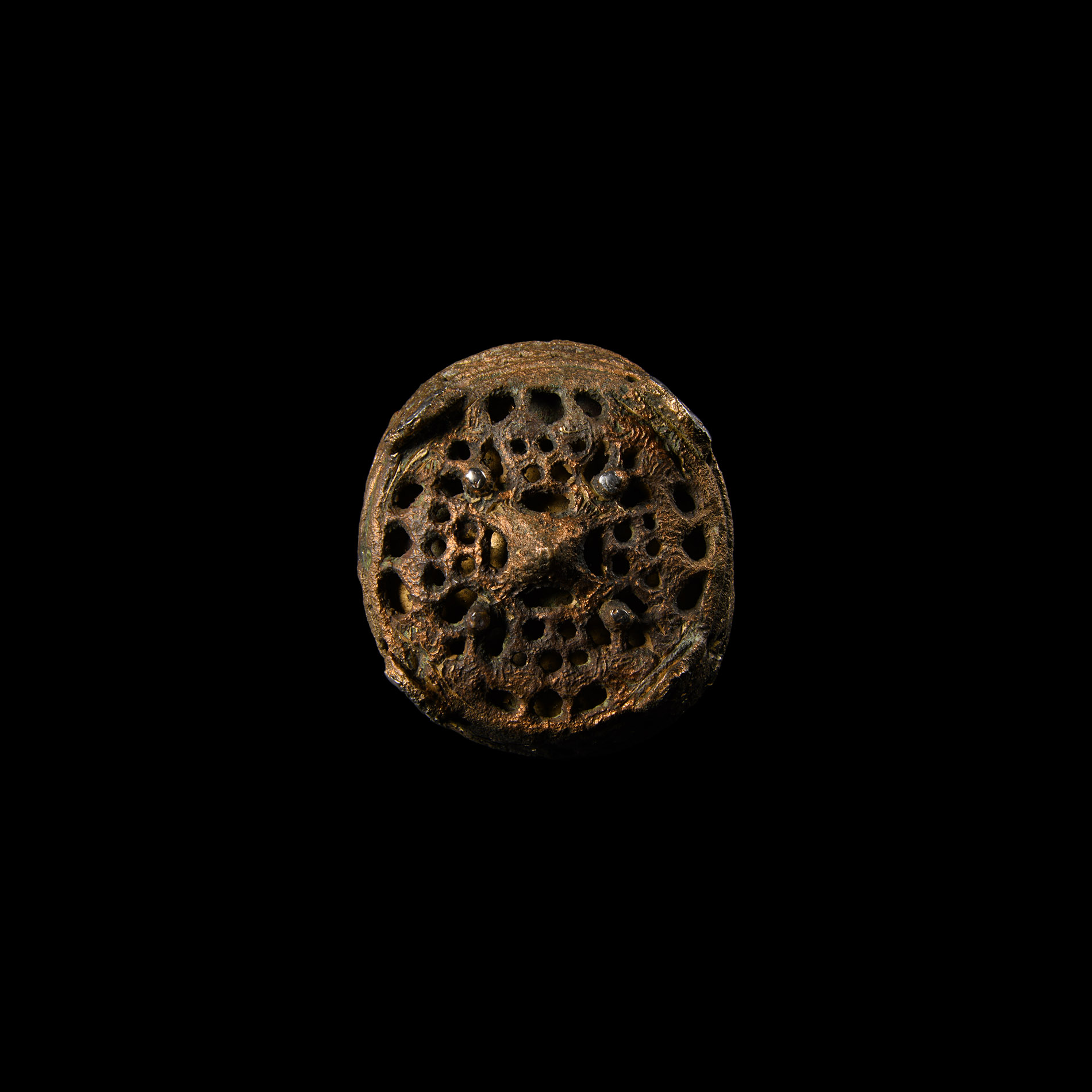 Viking Bronze Openwork Box Brooch with Silver Detailing