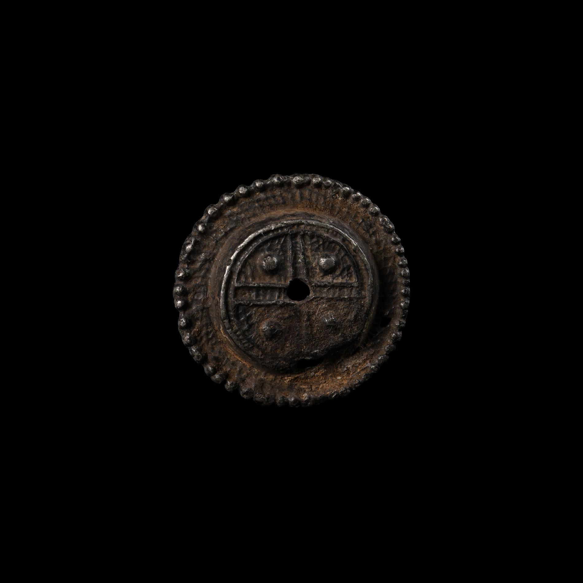 Medieval Pewter Pilgrim's Badge with Voided Cross and Pellets