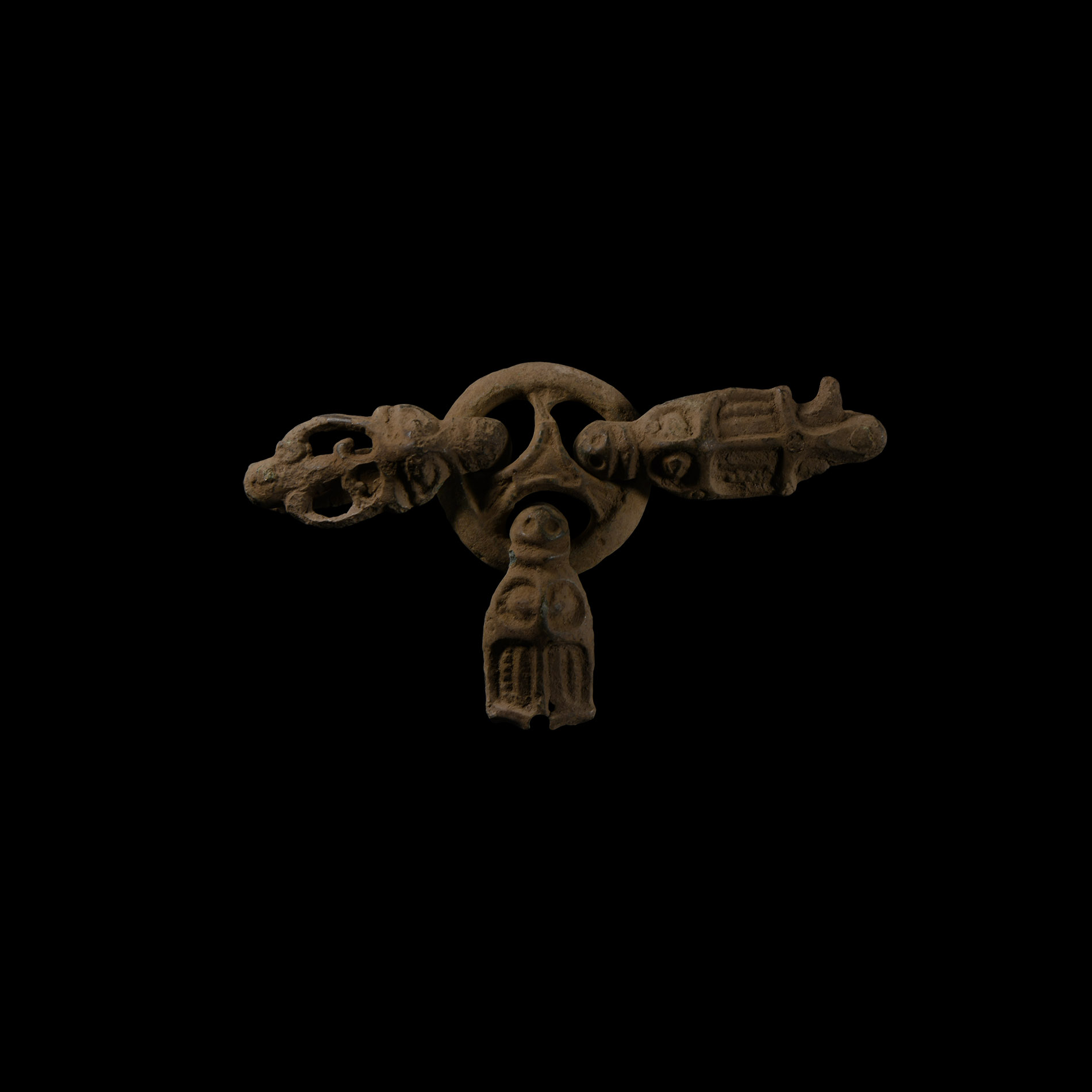 Viking Age Bronze Belt Strap Distributor with Beast-Head Attachments