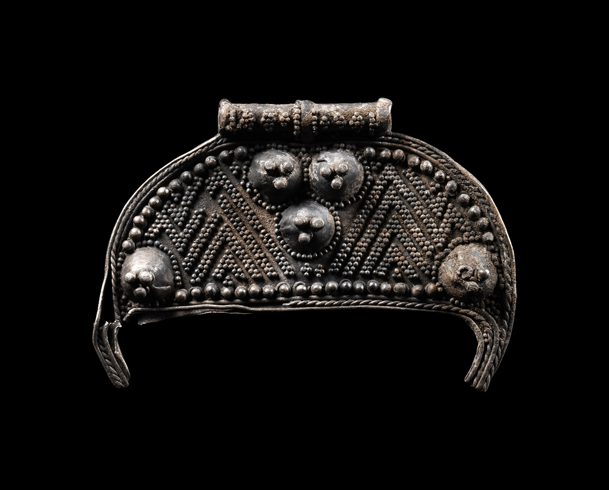 Large Viking Silver Filigree Lunate Pendant