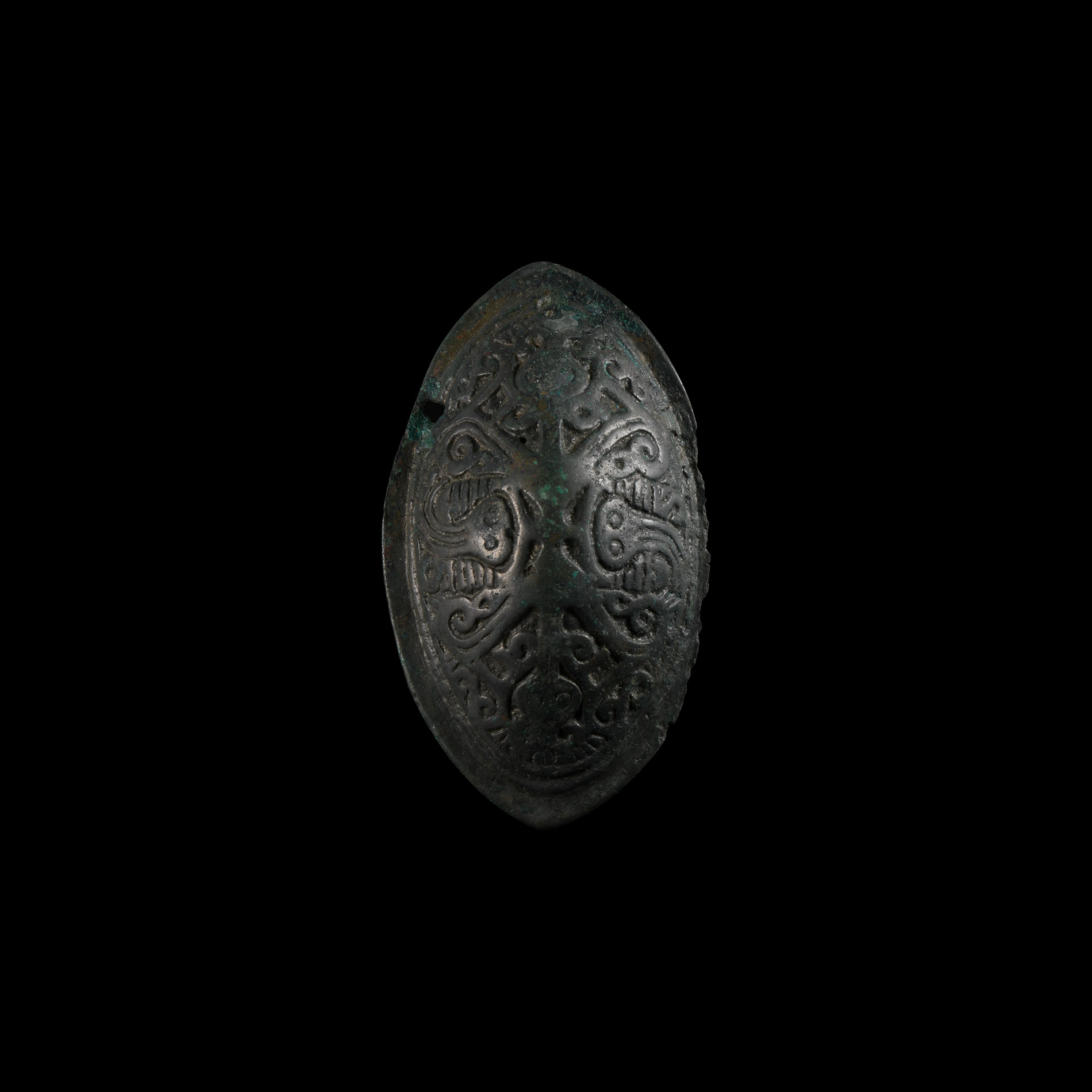 Viking Age Bronze Tortoise Brooch with Jellinge Style Ornament