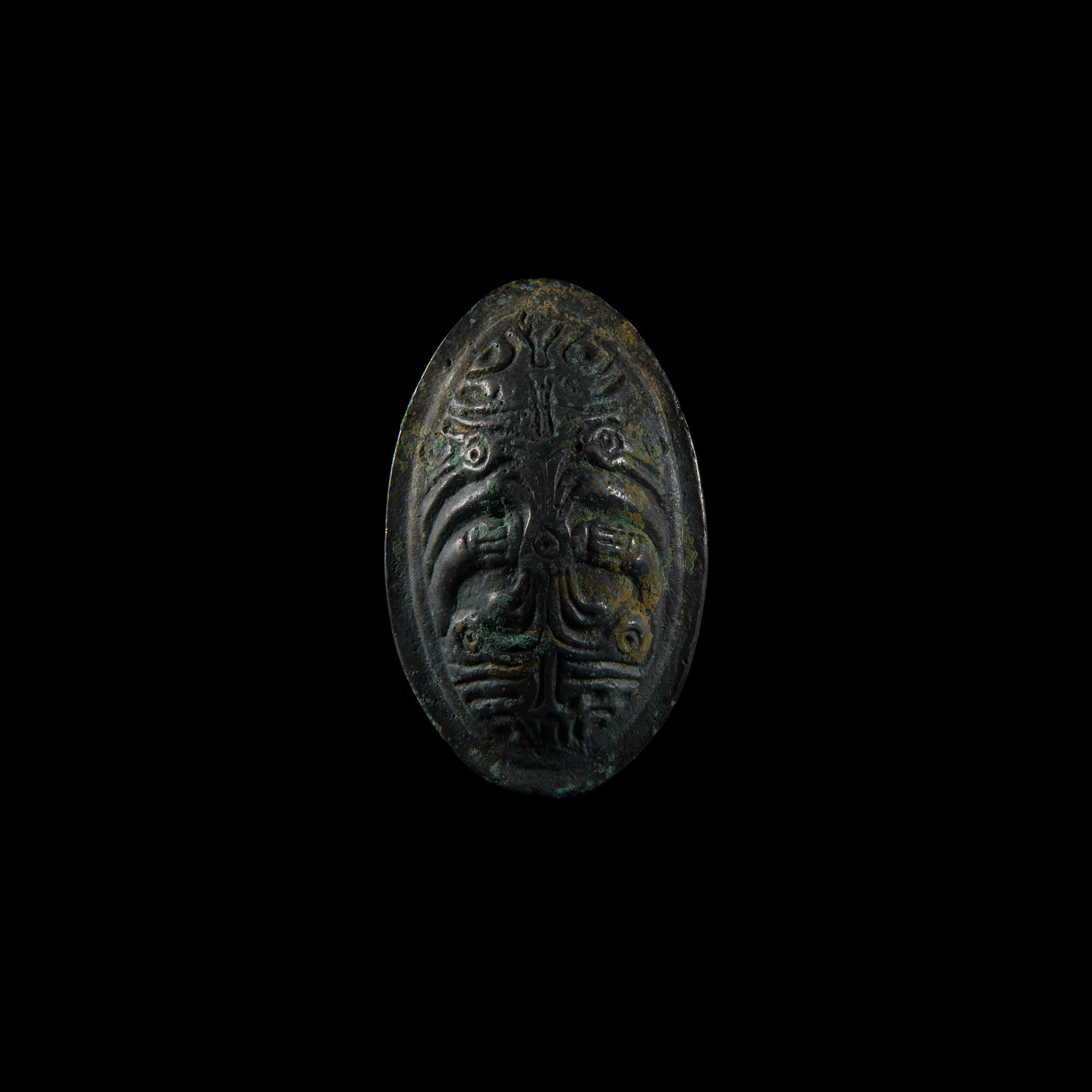 Viking Age Bronze Tortoise Brooch with Ravens