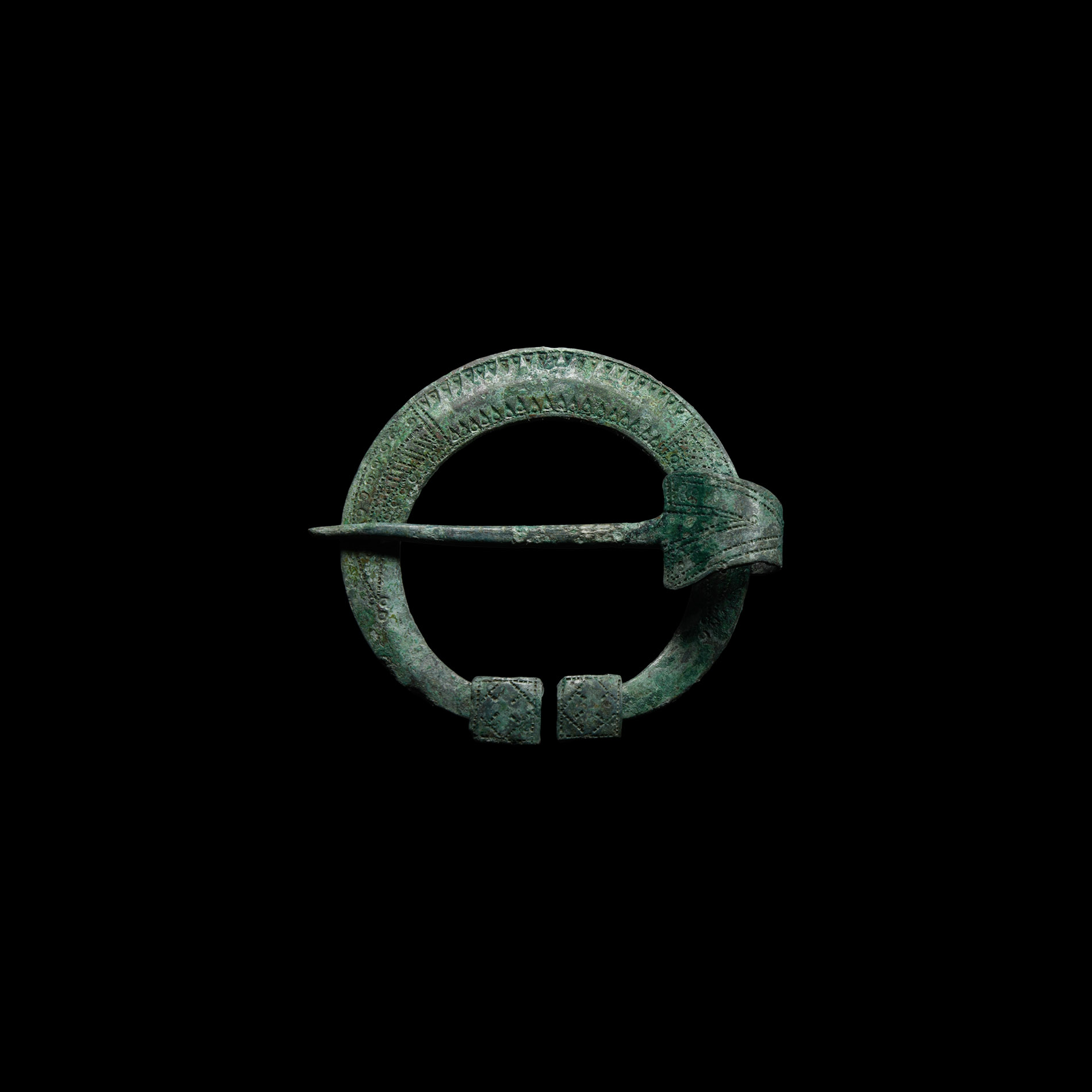 Viking Age Bronze Penannular Brooch with Stamped Decoration