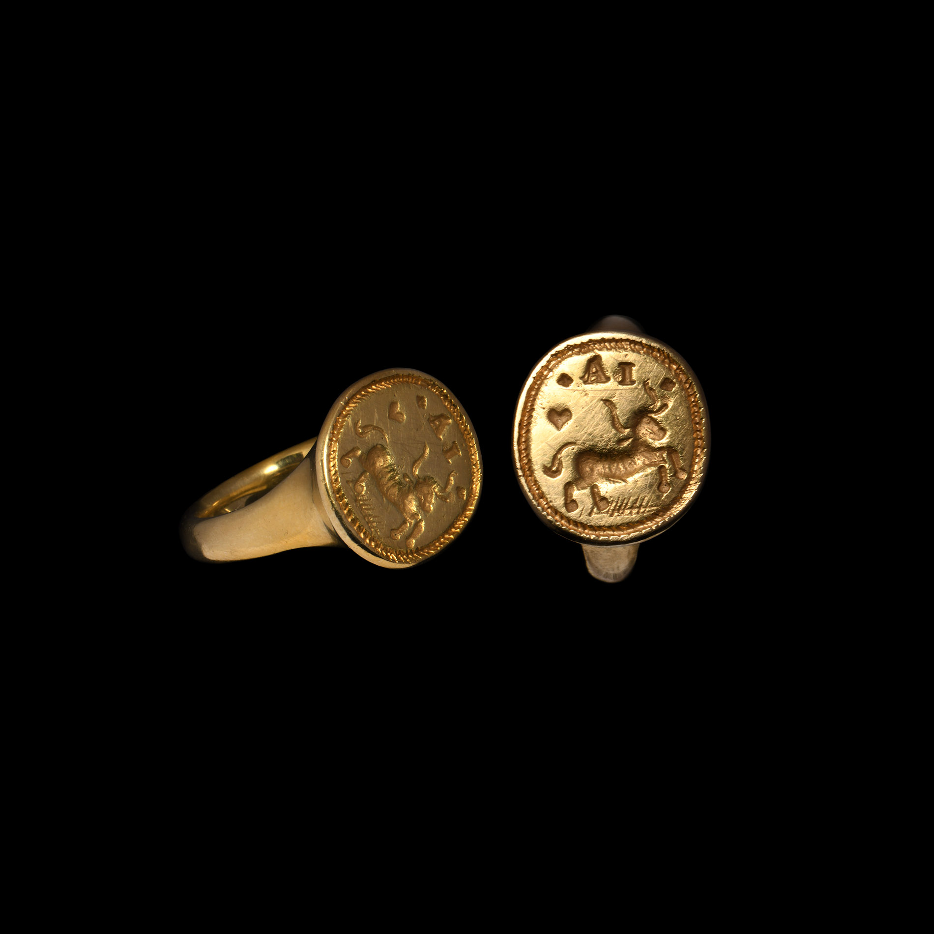 Georgian Gold Love Ring with Taurus and Heart for AI