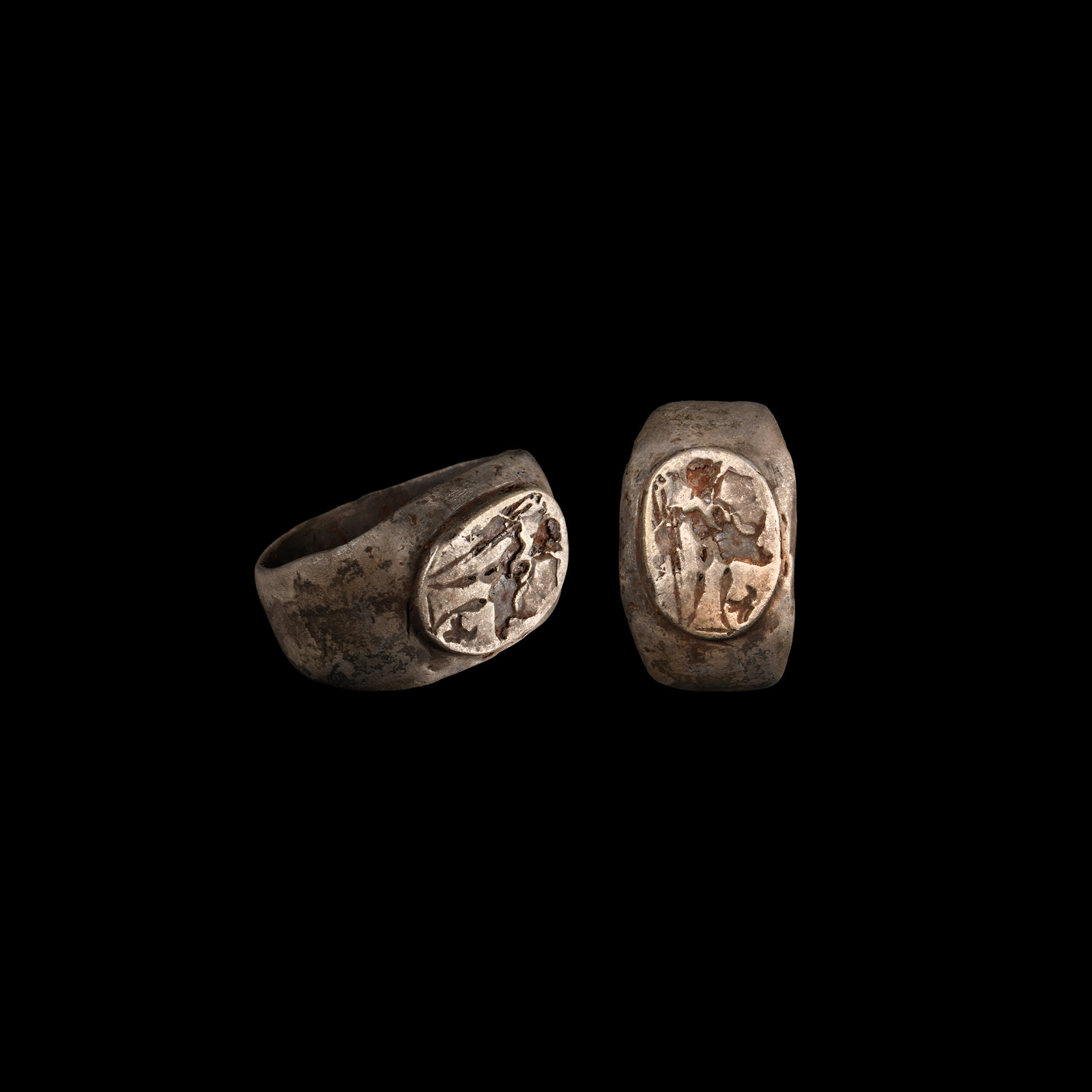 Roman Silver Ring with Iron Core and Mars Standing