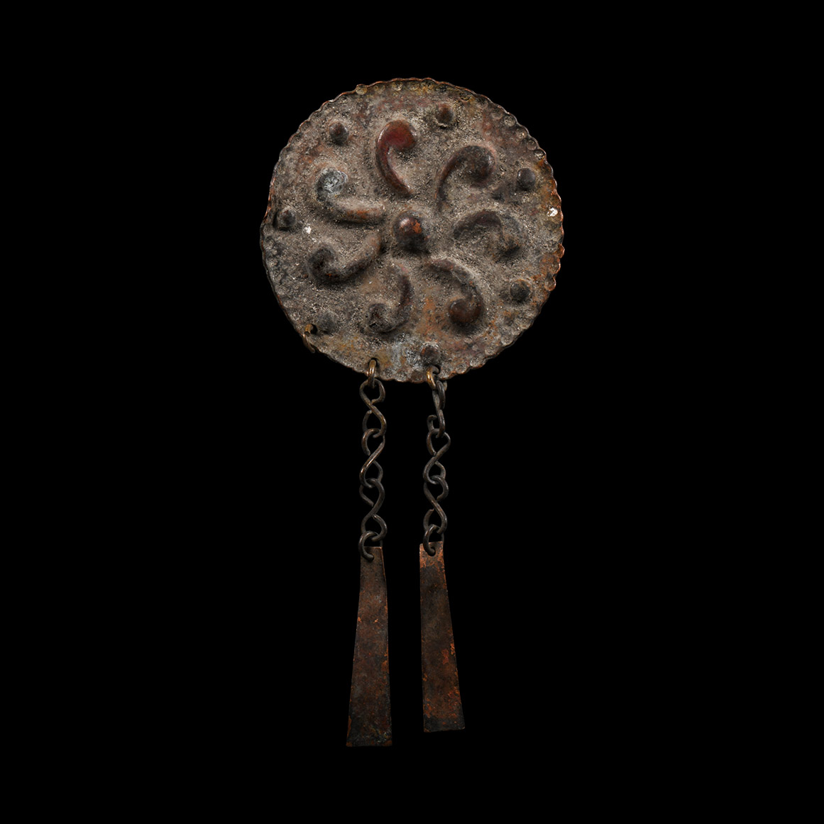 Viking Age Bronze Sun Wheel Plaque with Pendants