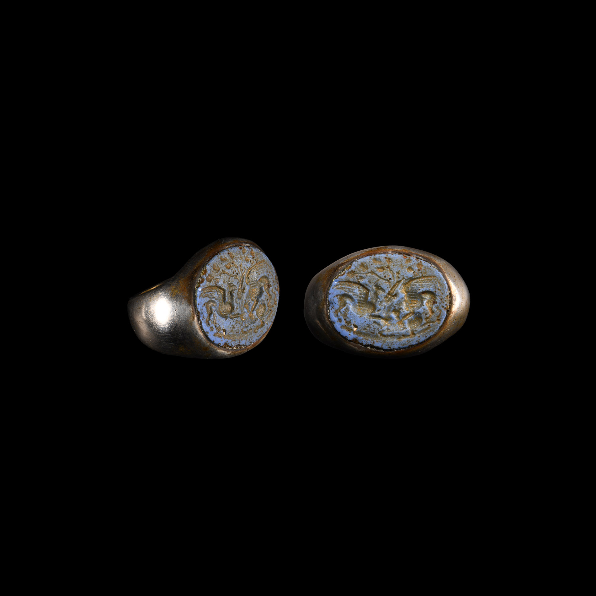 Roman Glass Intaglio Showing Two Gryphons Attacking a Deer