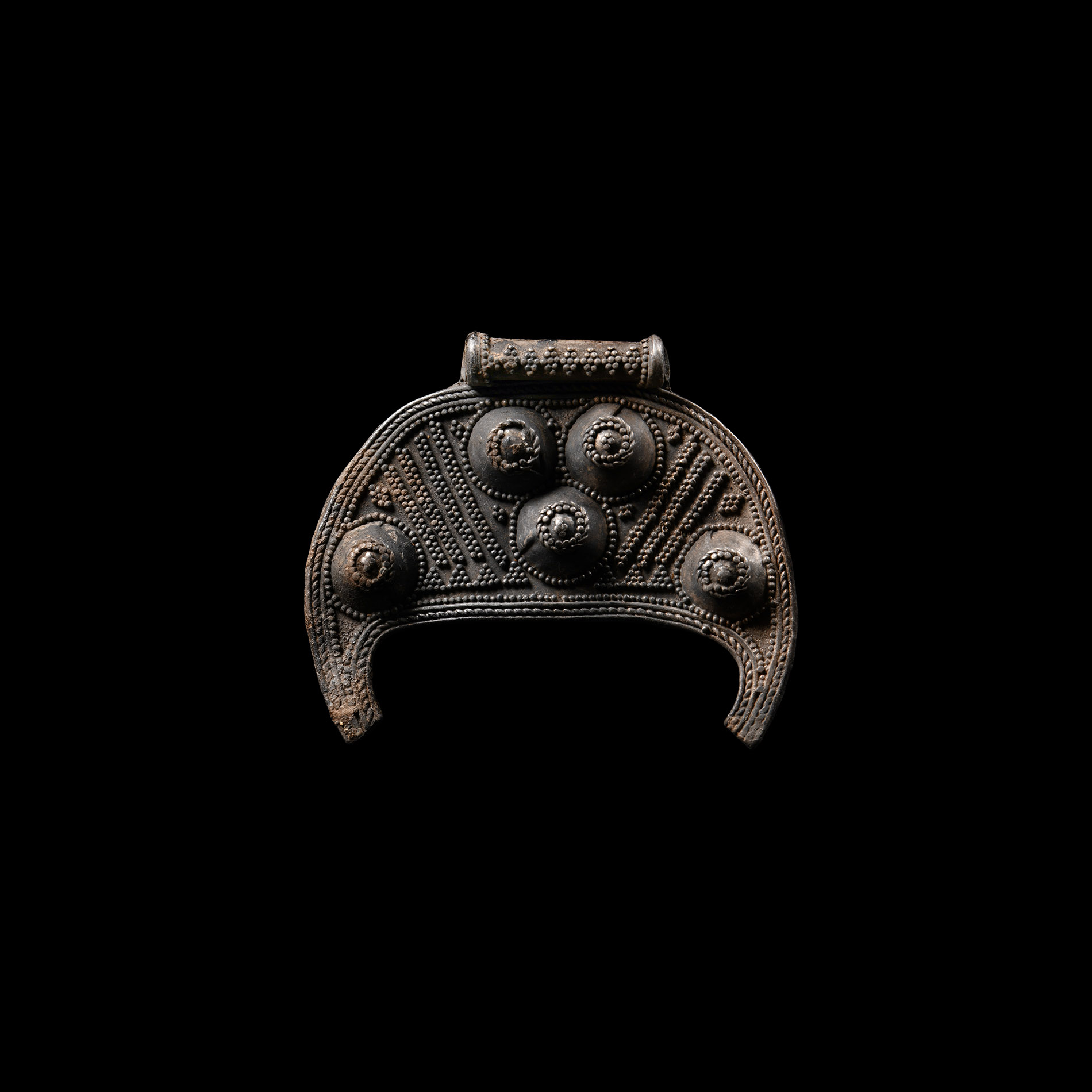 Large Viking Age Silver Filigree Lunate Pendant