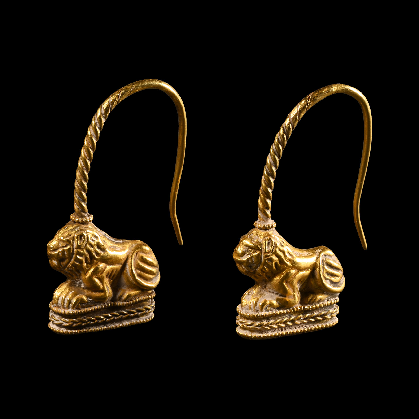Gold Lion Earring Pair