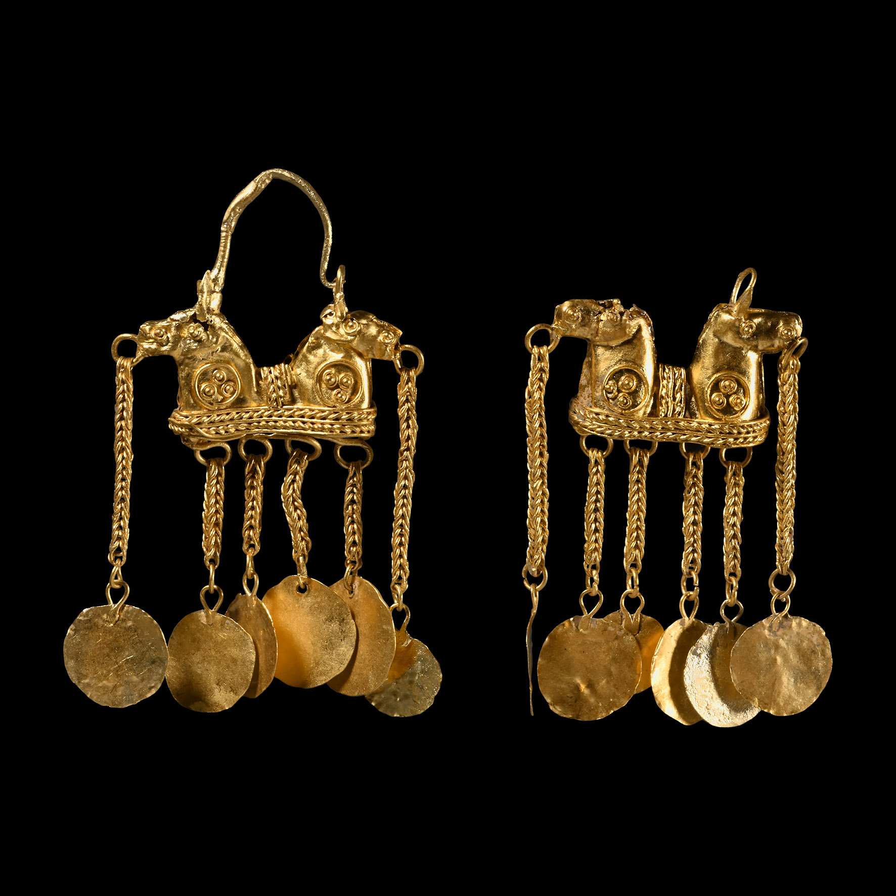 Eastern Greek Style Gold Horse Earrings