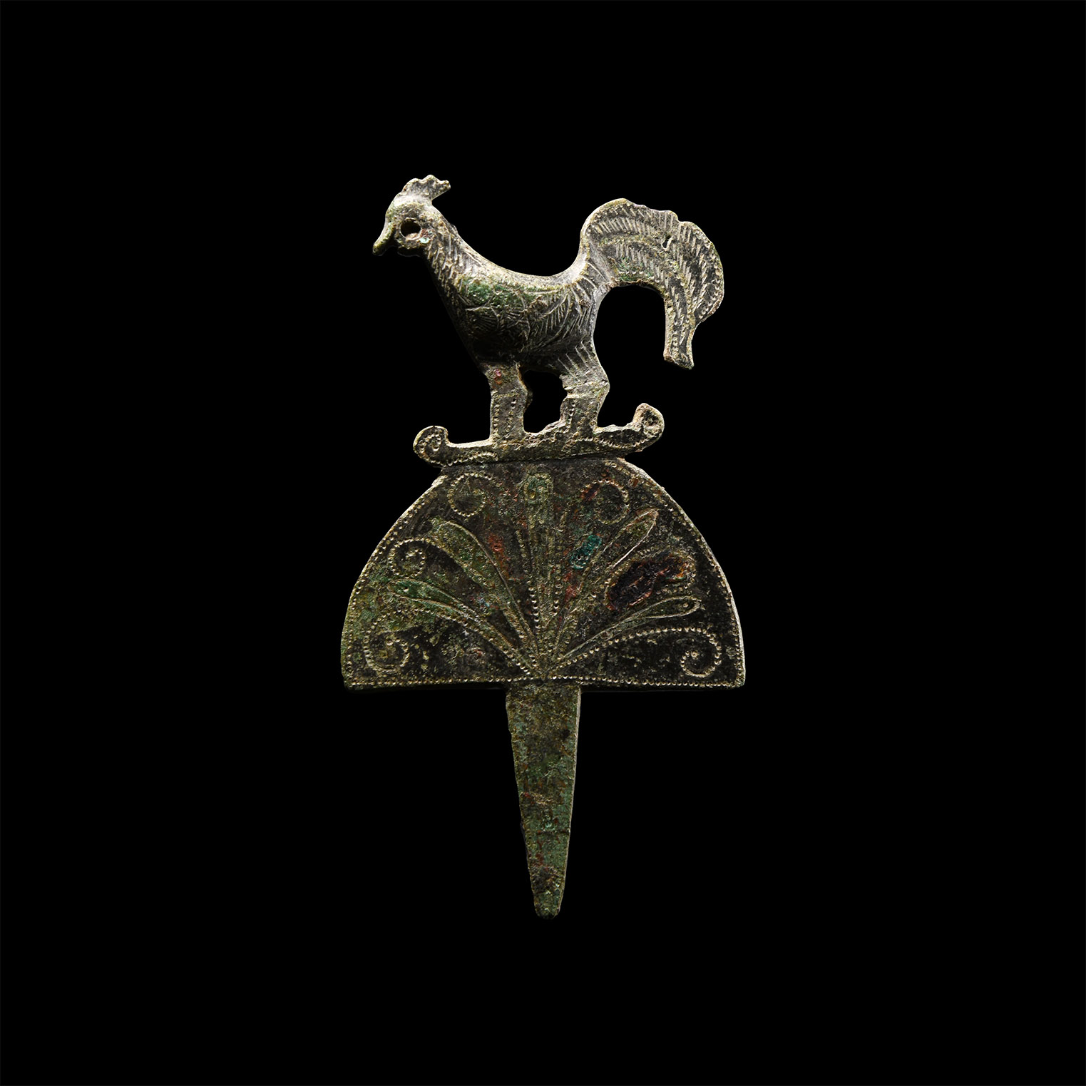 Roman Enamelled Bronze Cockerel Finial