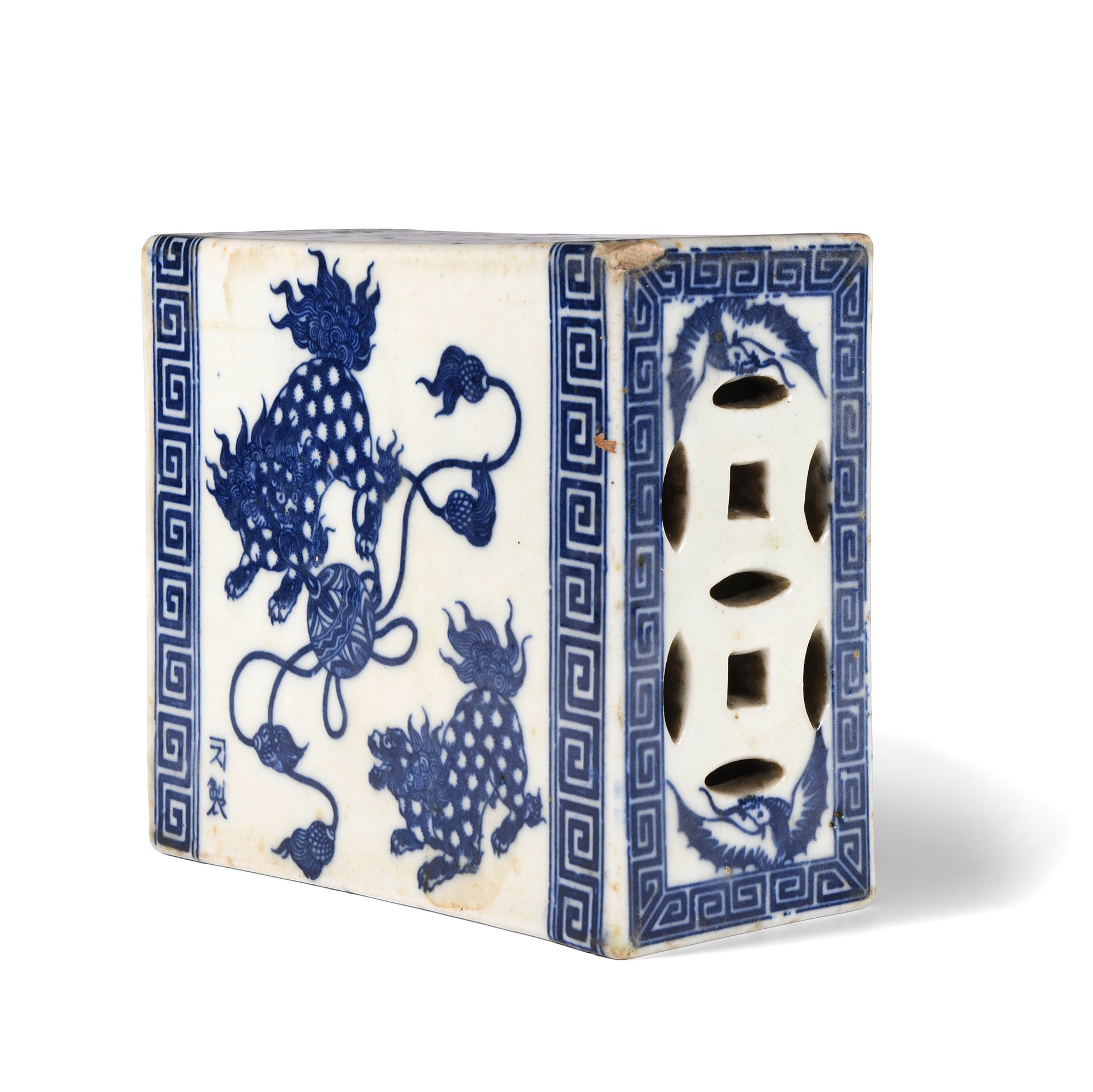 Chinese Glazed Ceramic Blue and White Incense Box
