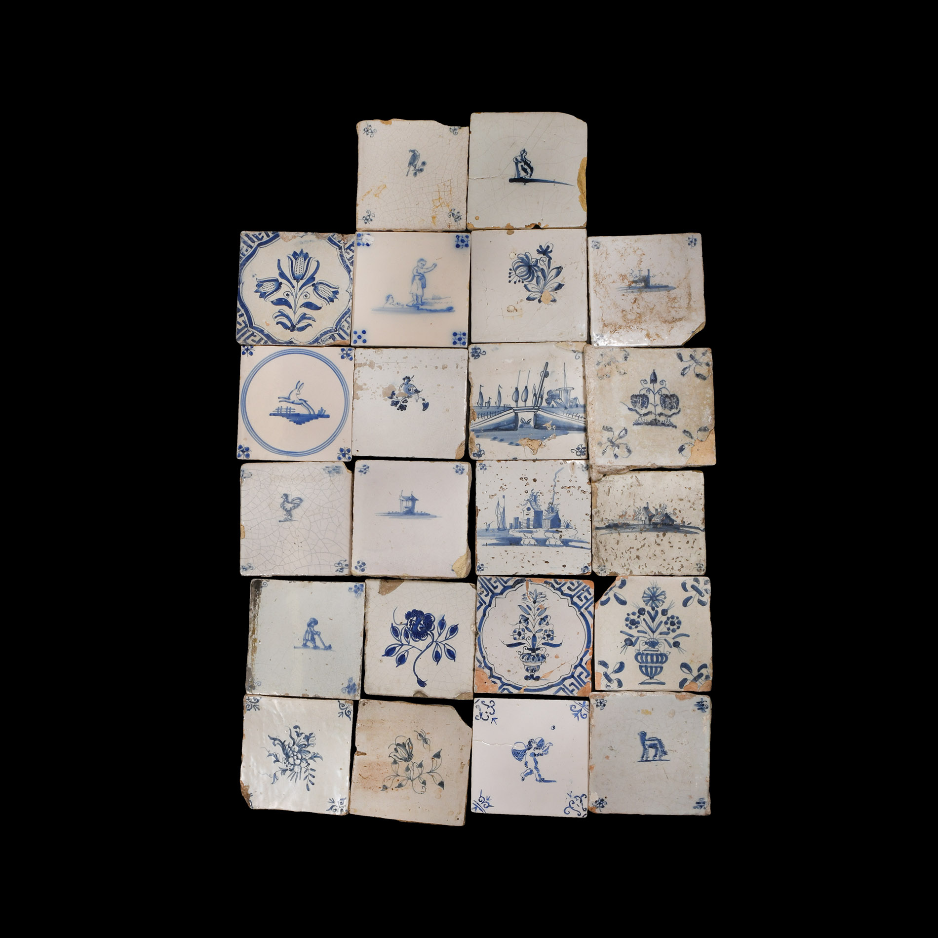 Post Medieval Dutch Glazed Ceramic Tile Group