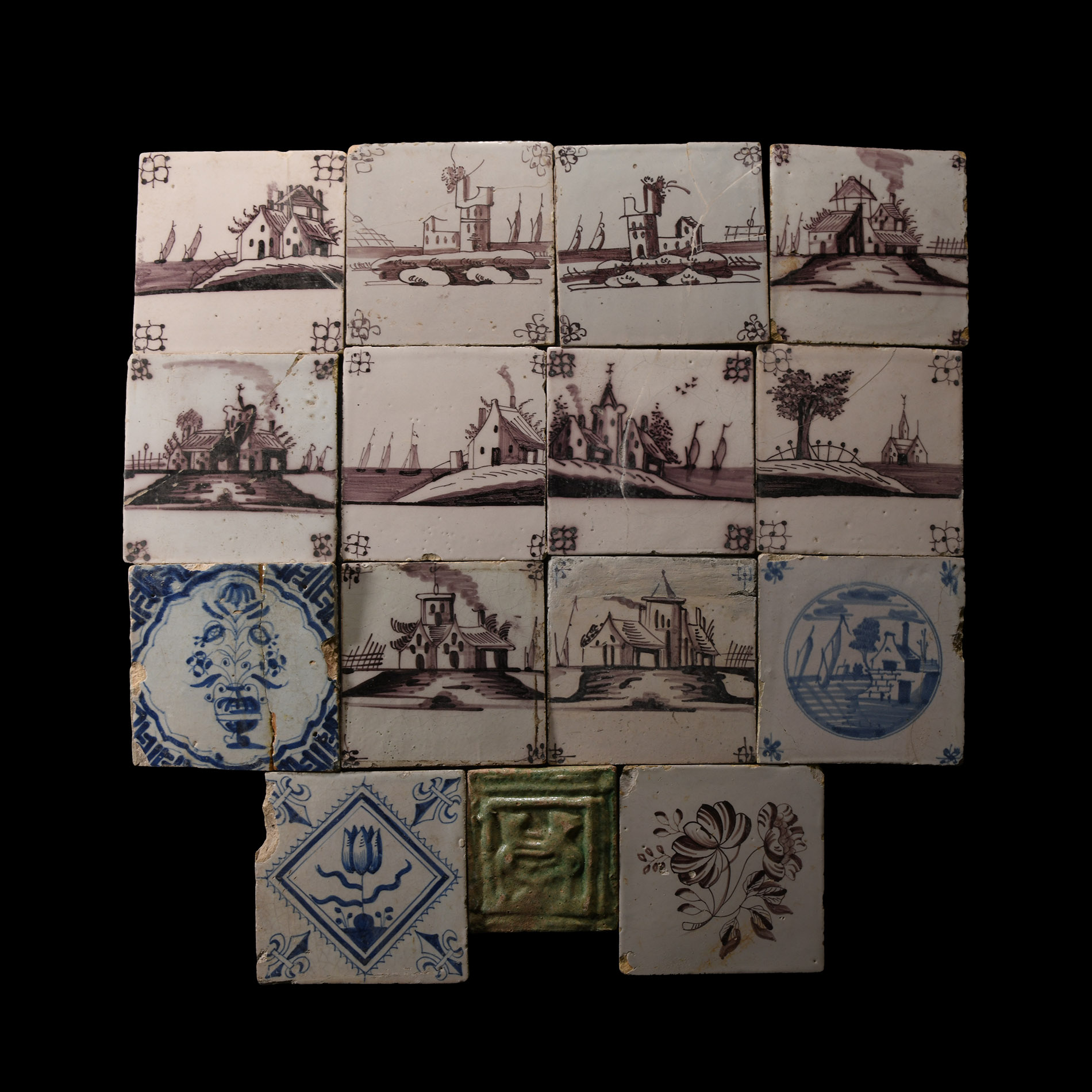Post Medieval Dutch Glazed Ceramic Tile Group