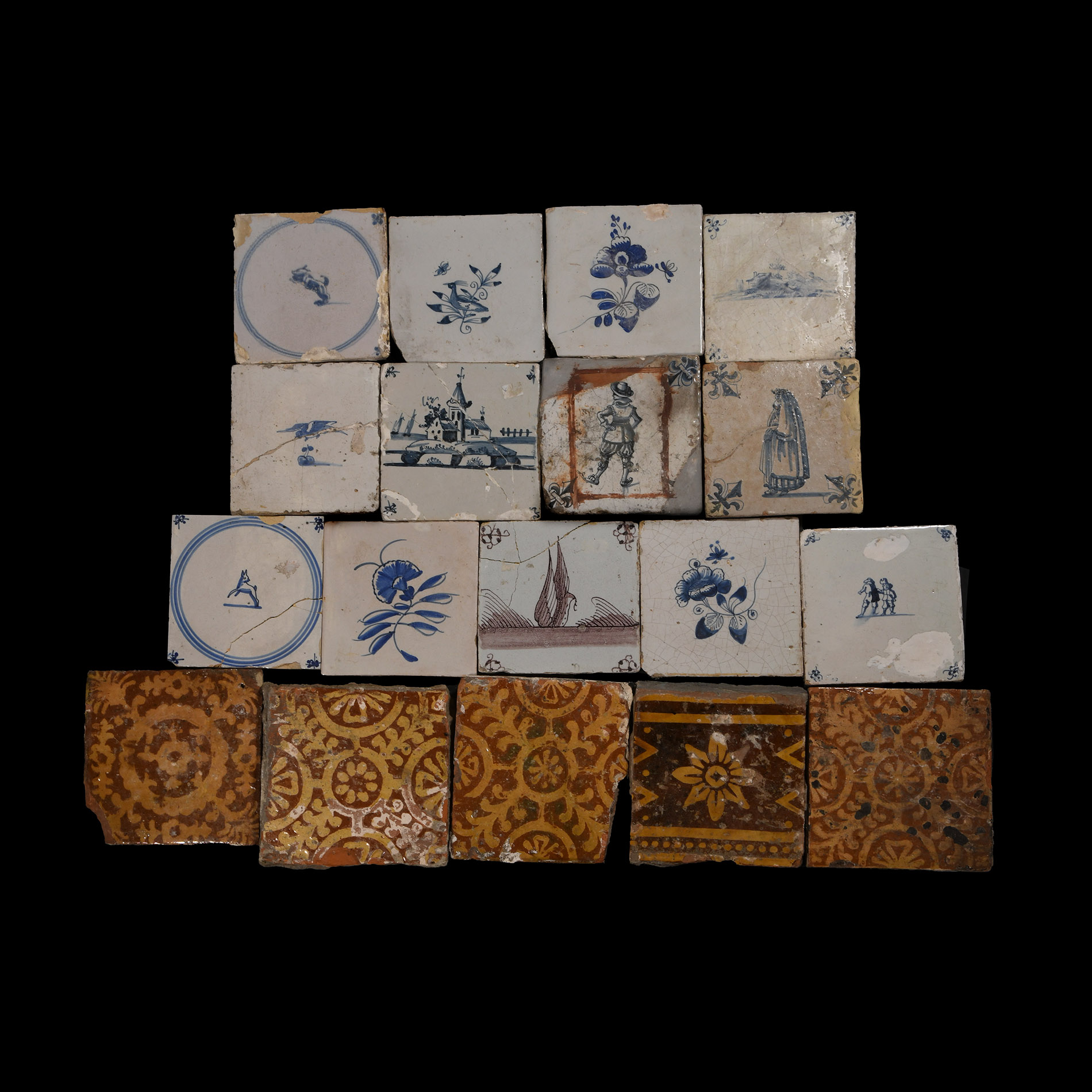 Post Medieval and Medieval Glazed Ceramic Tile Group