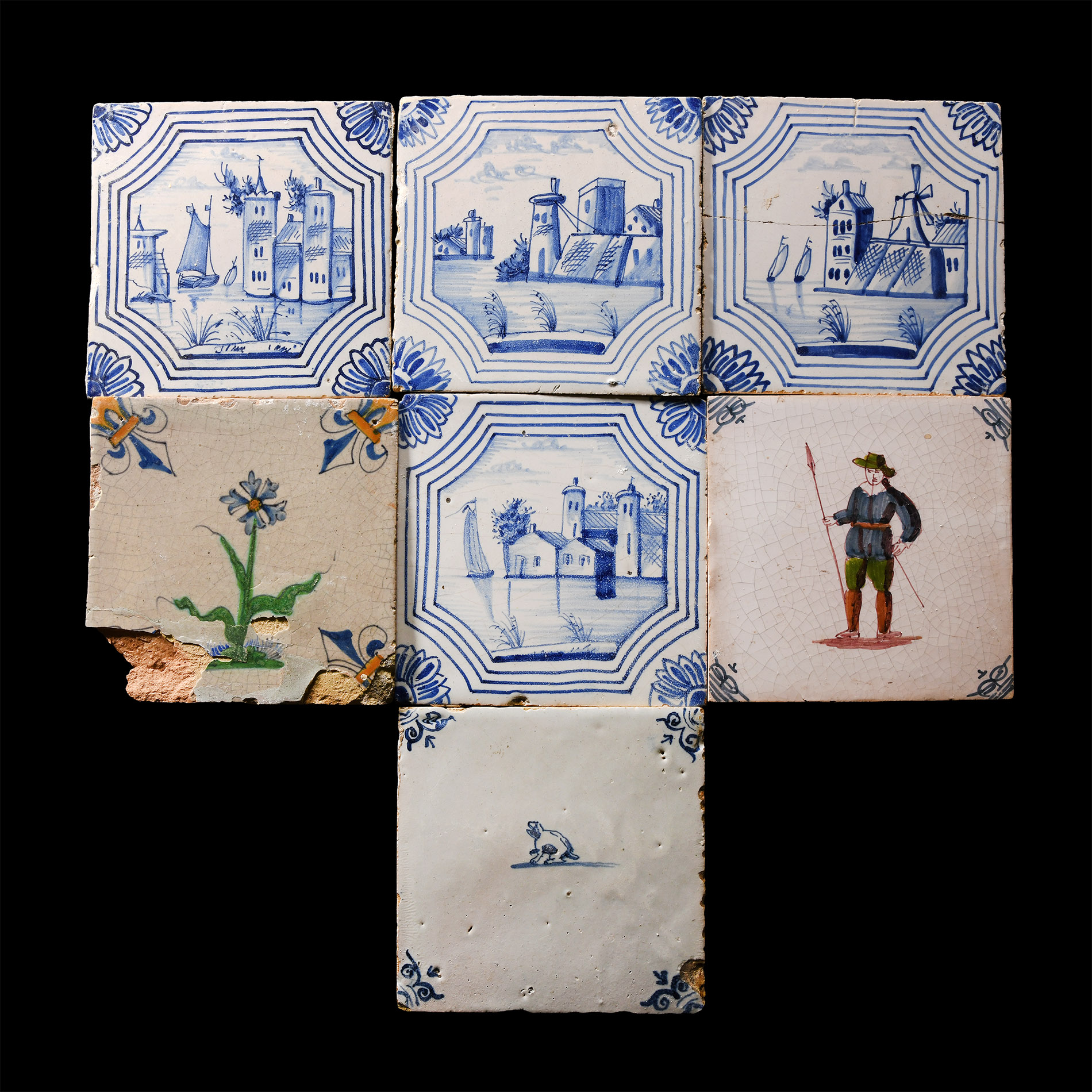 Post Medieval Dutch Glazed Ceramic Tile Group