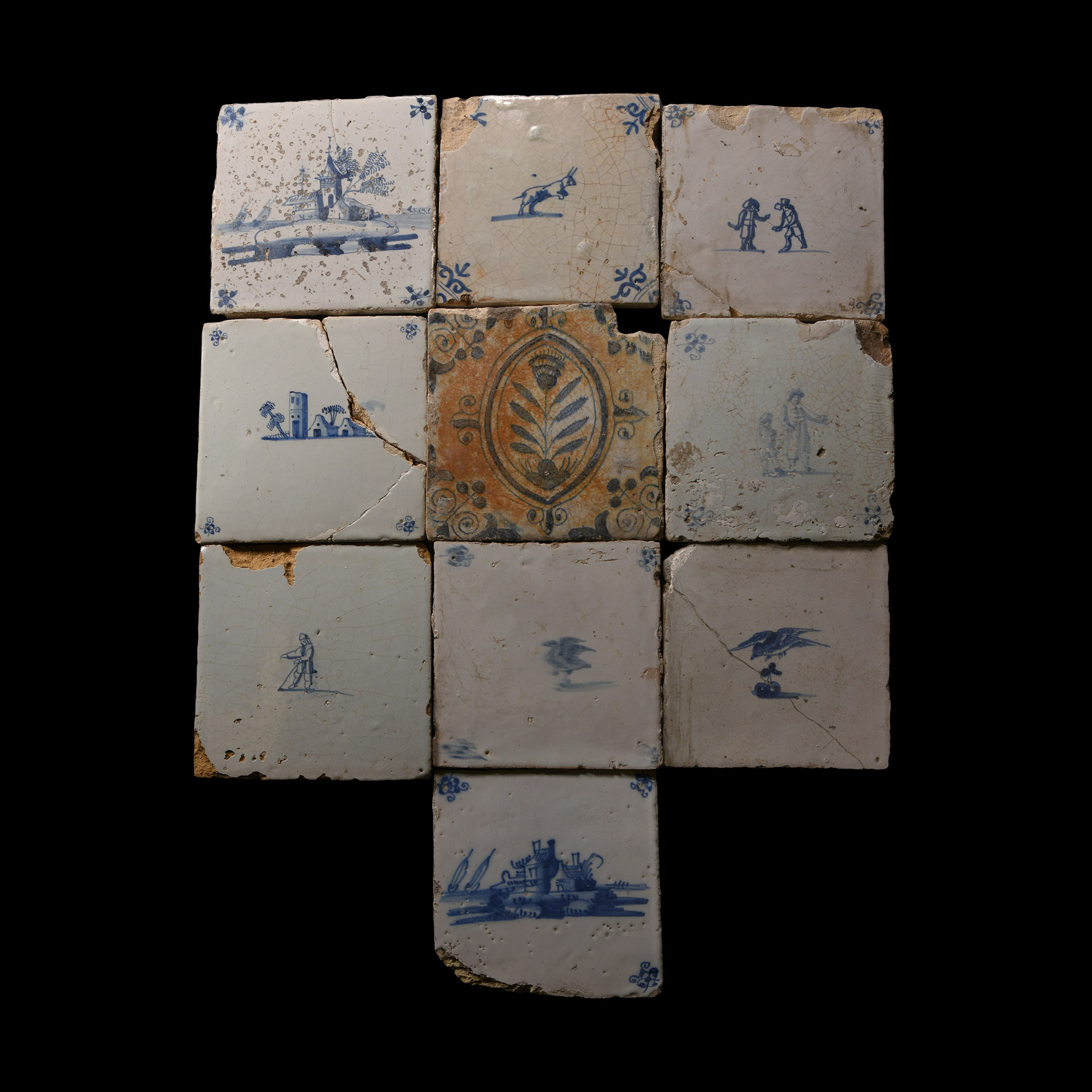 Post Medieval Dutch Glazed Ceramic Tile Group