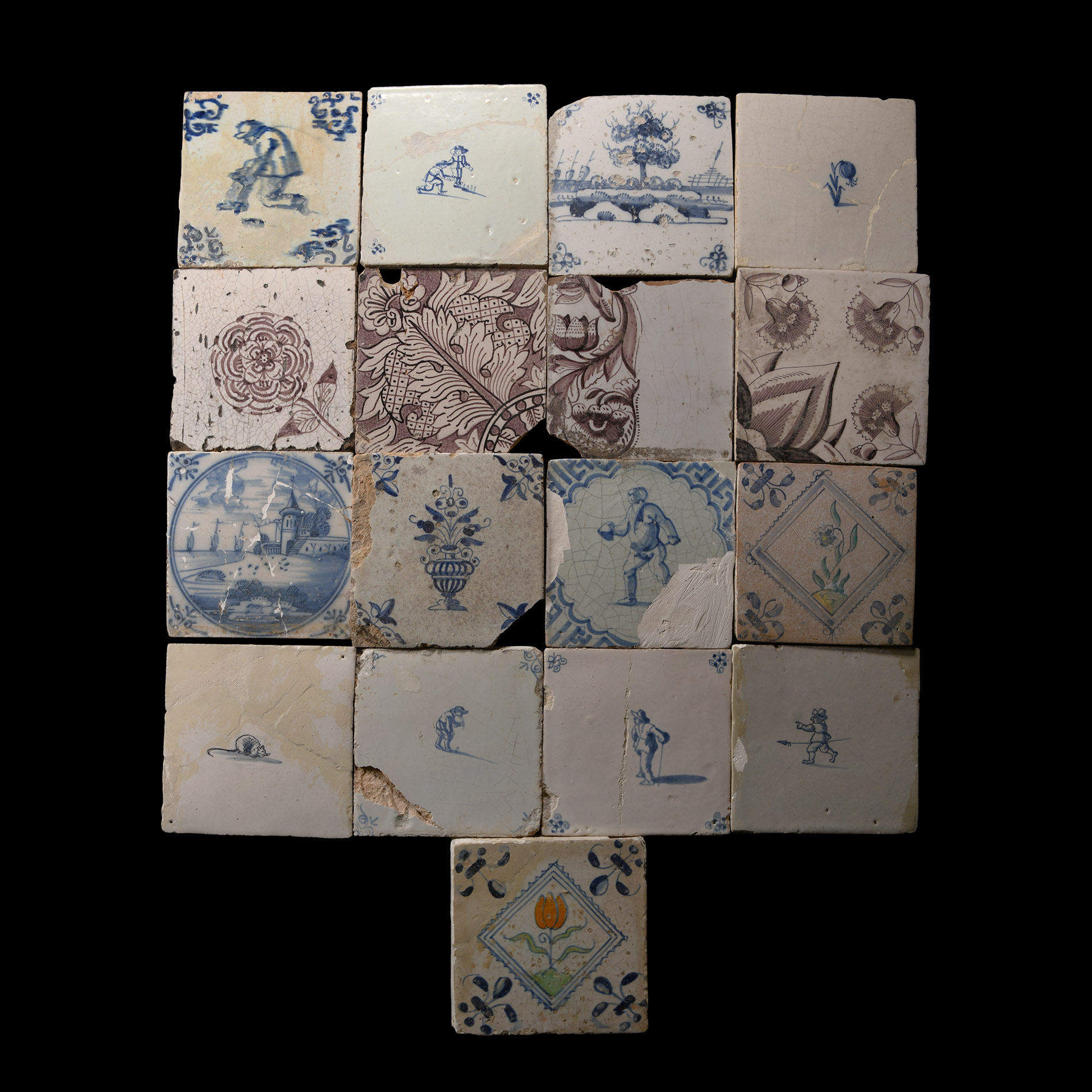 Post Medieval Dutch Glazed Ceramic Tile Group