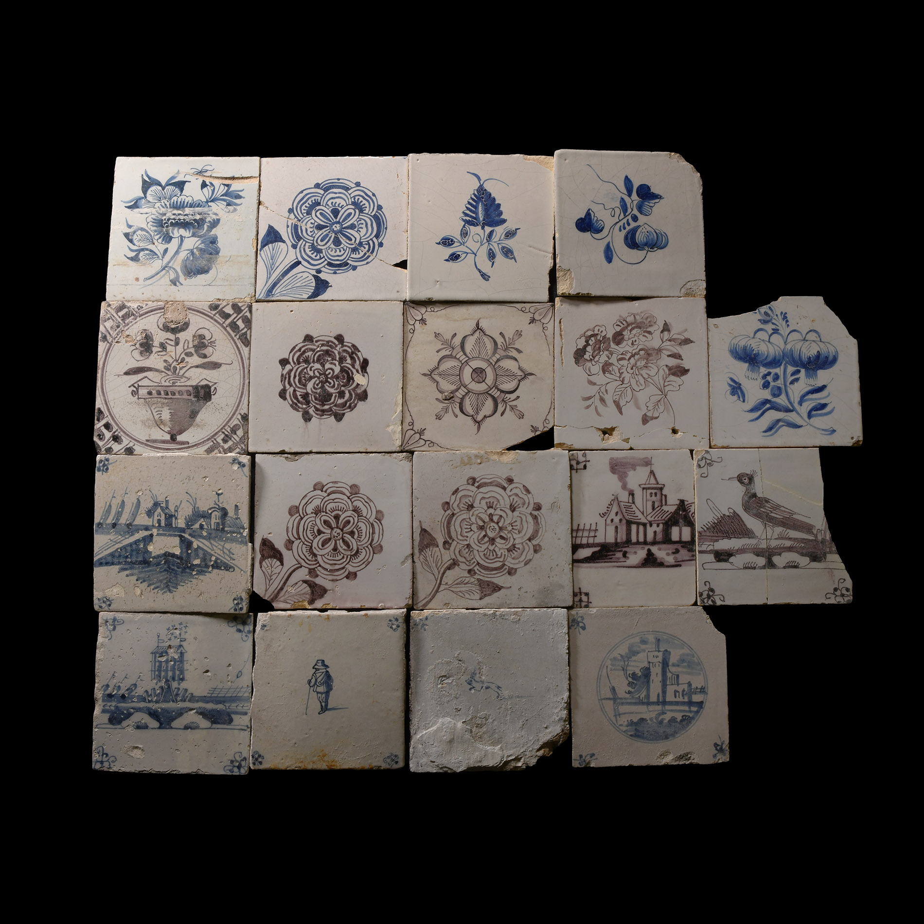 Post Medieval Dutch Glazed Ceramic Tile Group