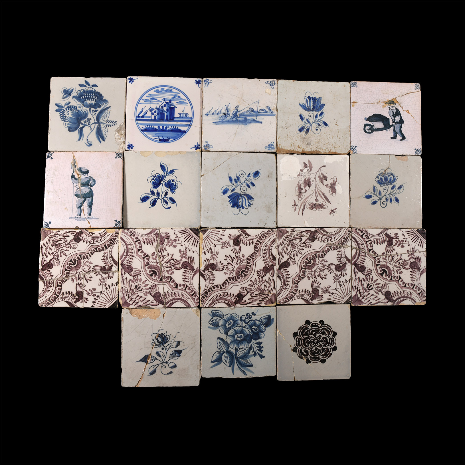 Post Medieval Dutch Glazed Ceramic Tile Group
