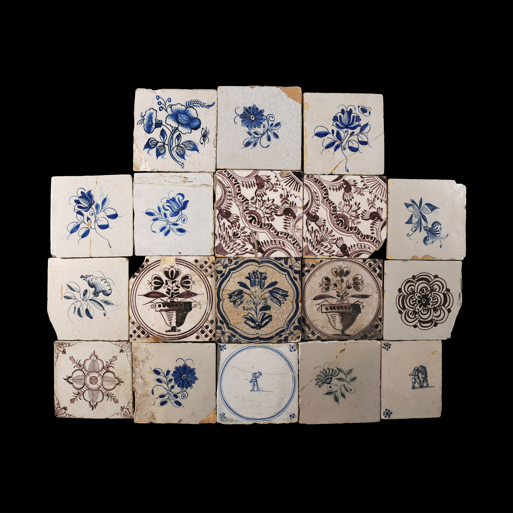 Post Medieval Dutch Glazed Ceramic Tile Group