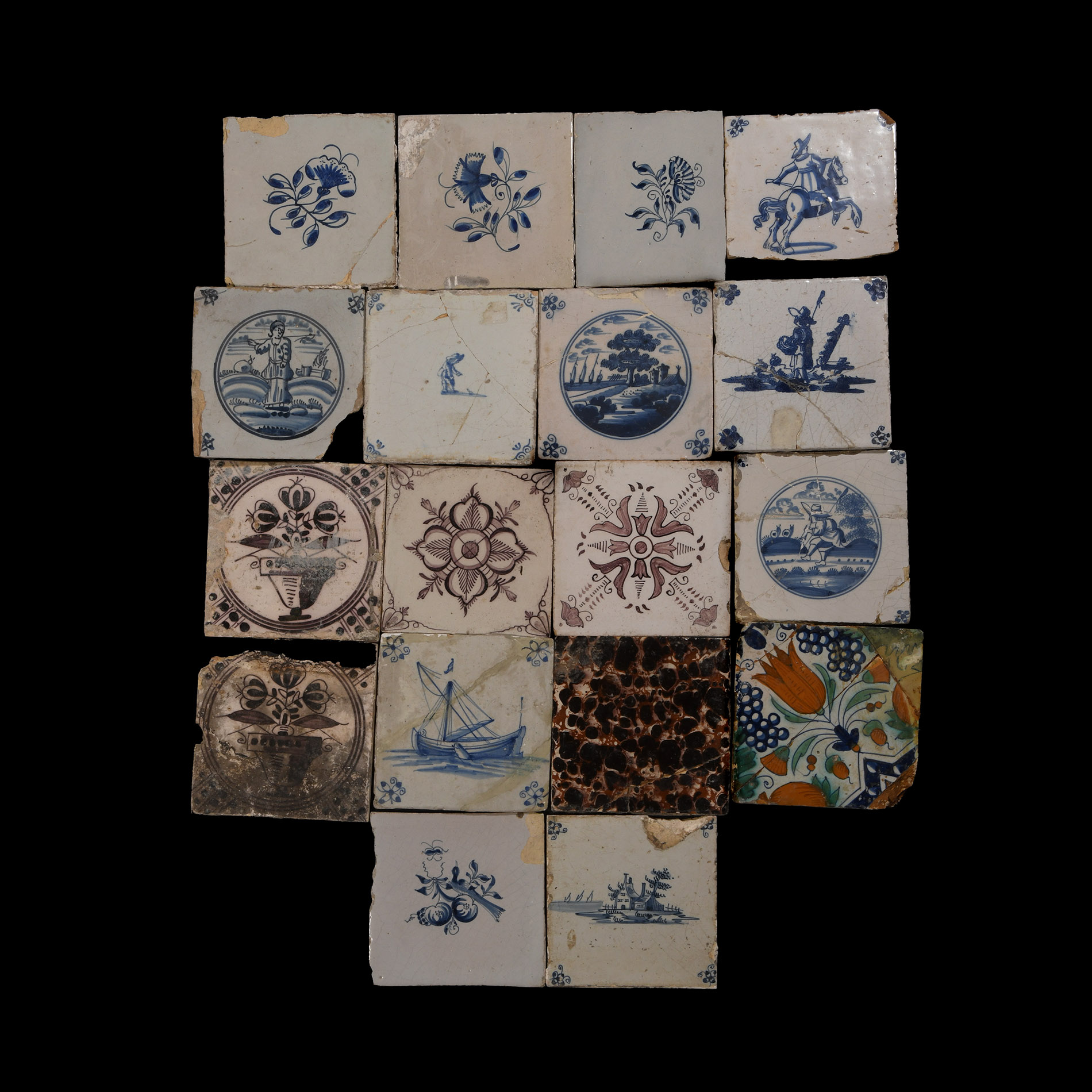 Post Medieval Dutch Glazed Ceramic Tile Group