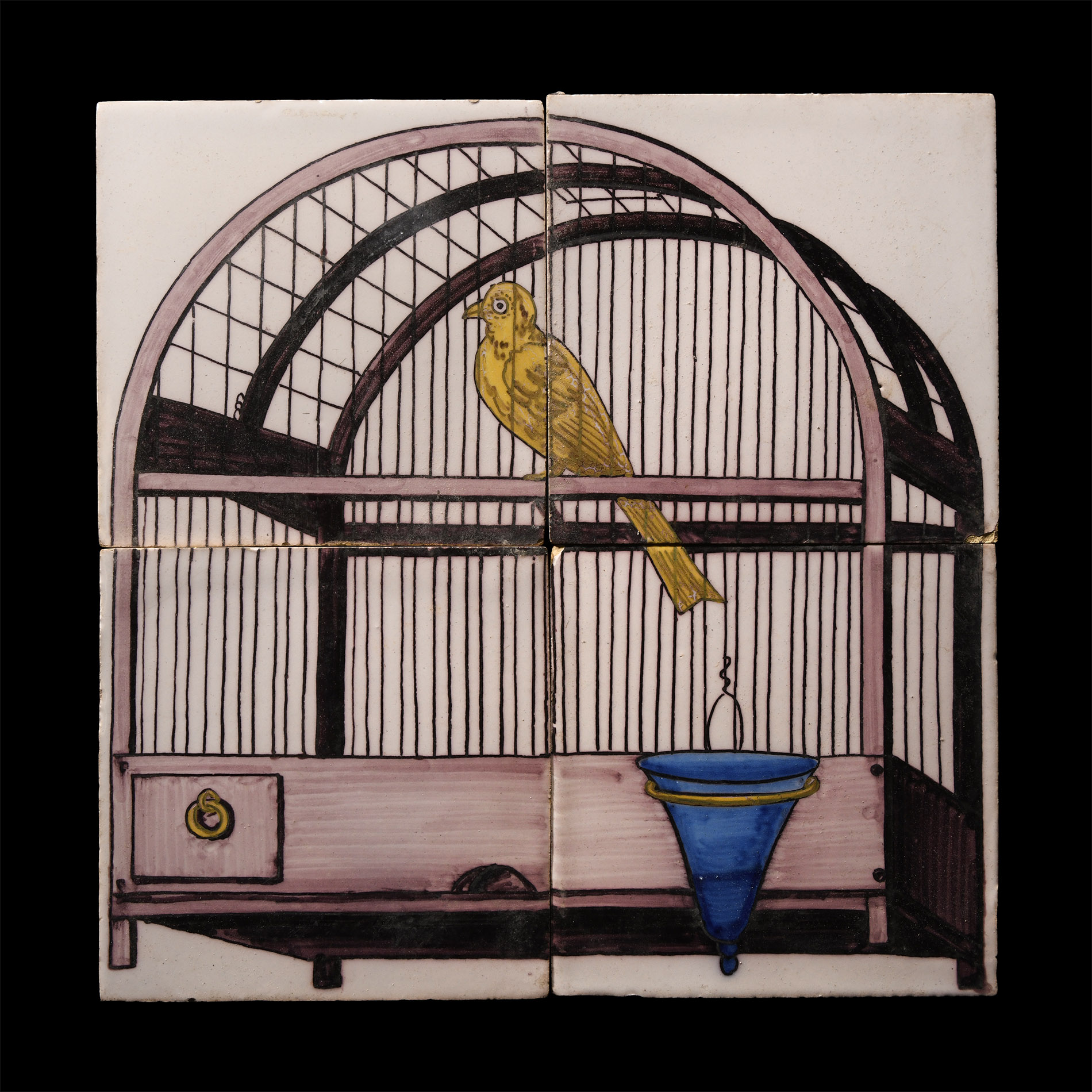 Post Medieval Dutch Glazed Ceramic Canary Tile Set