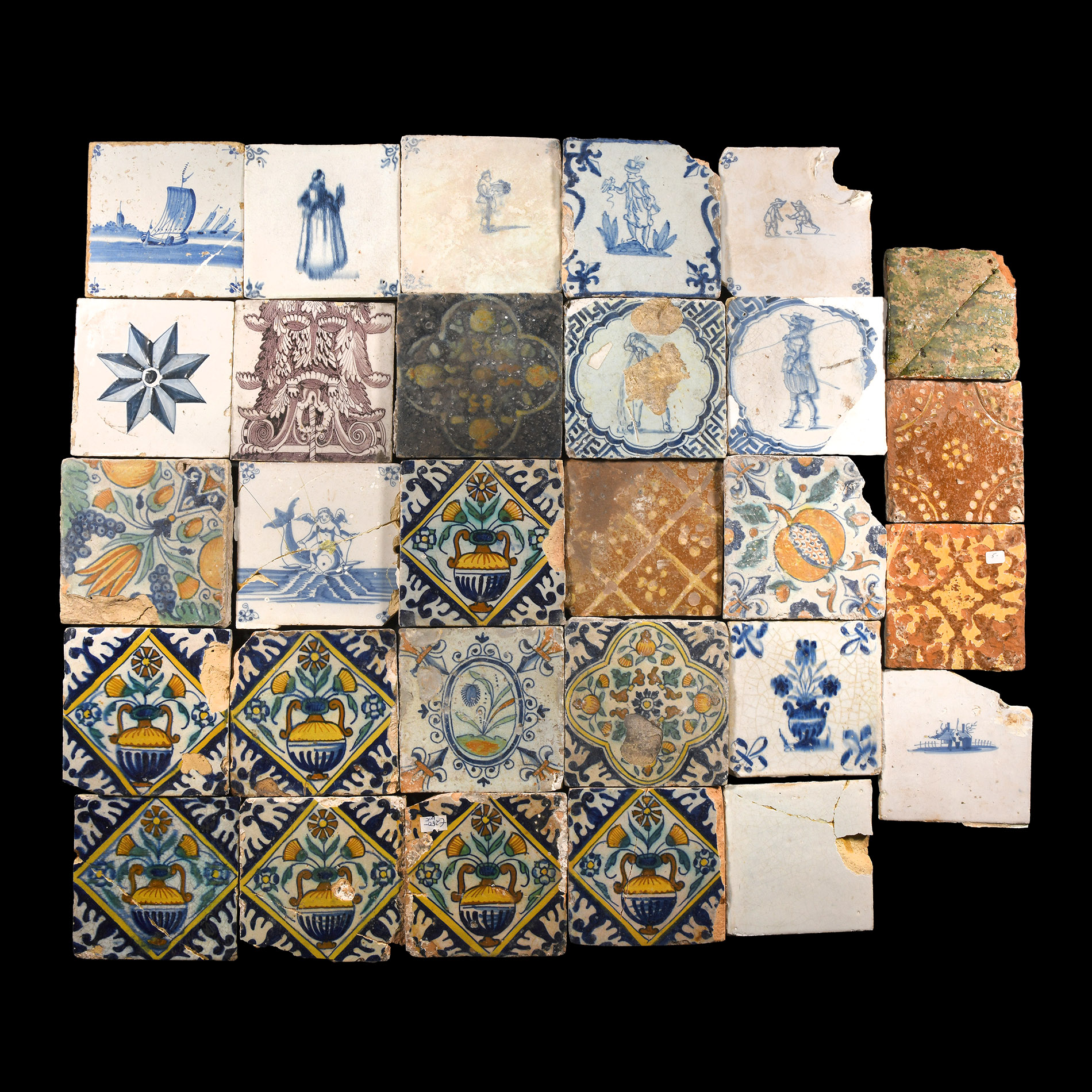Post Medieval Dutch Glazed Ceramic and Other Tile Group