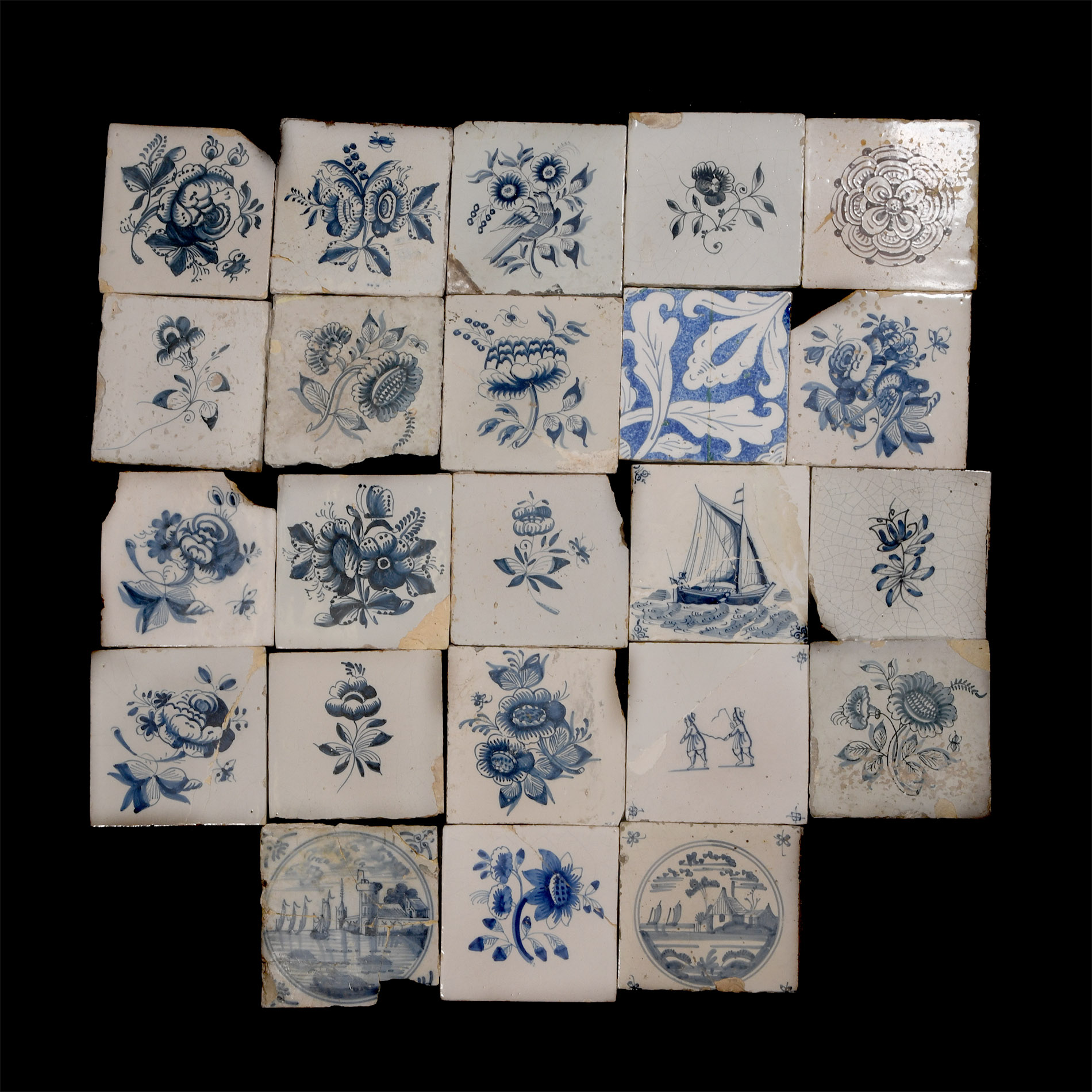 Post Medieval Dutch Glazed Ceramic Tile Group