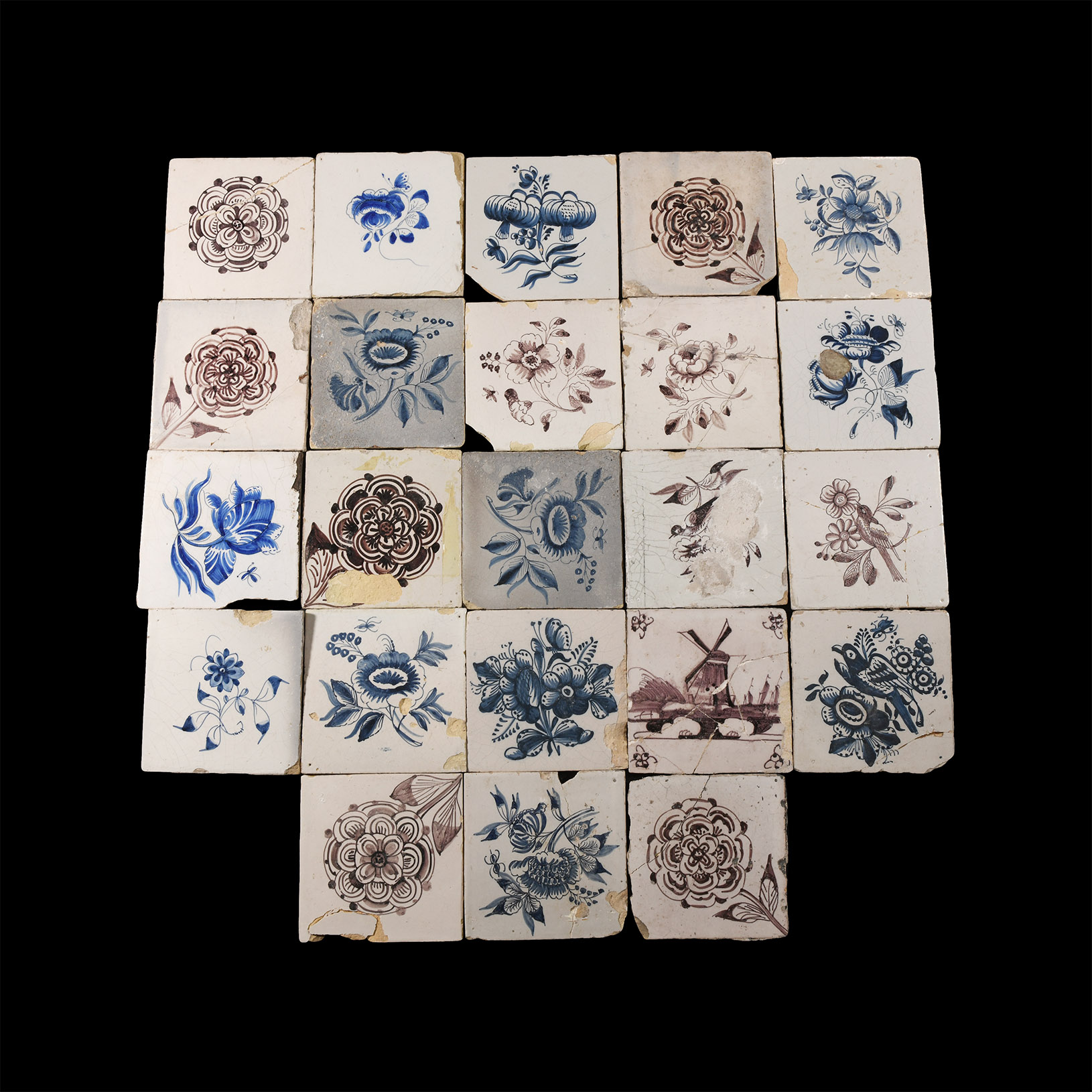 Post Medieval Dutch Glazed Ceramic Tile Group