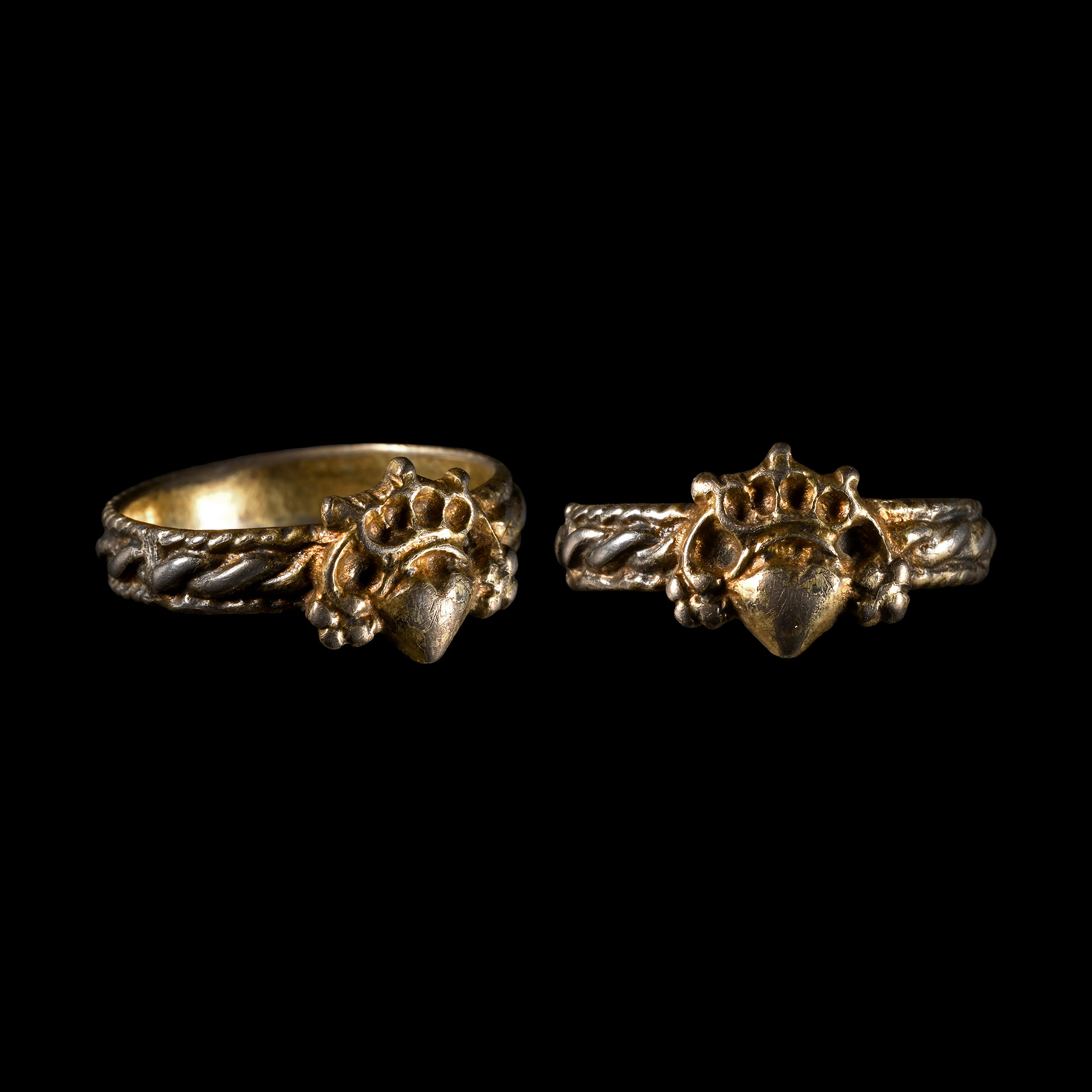 Medieval Silver-Gilt Ring with Crowned Heart