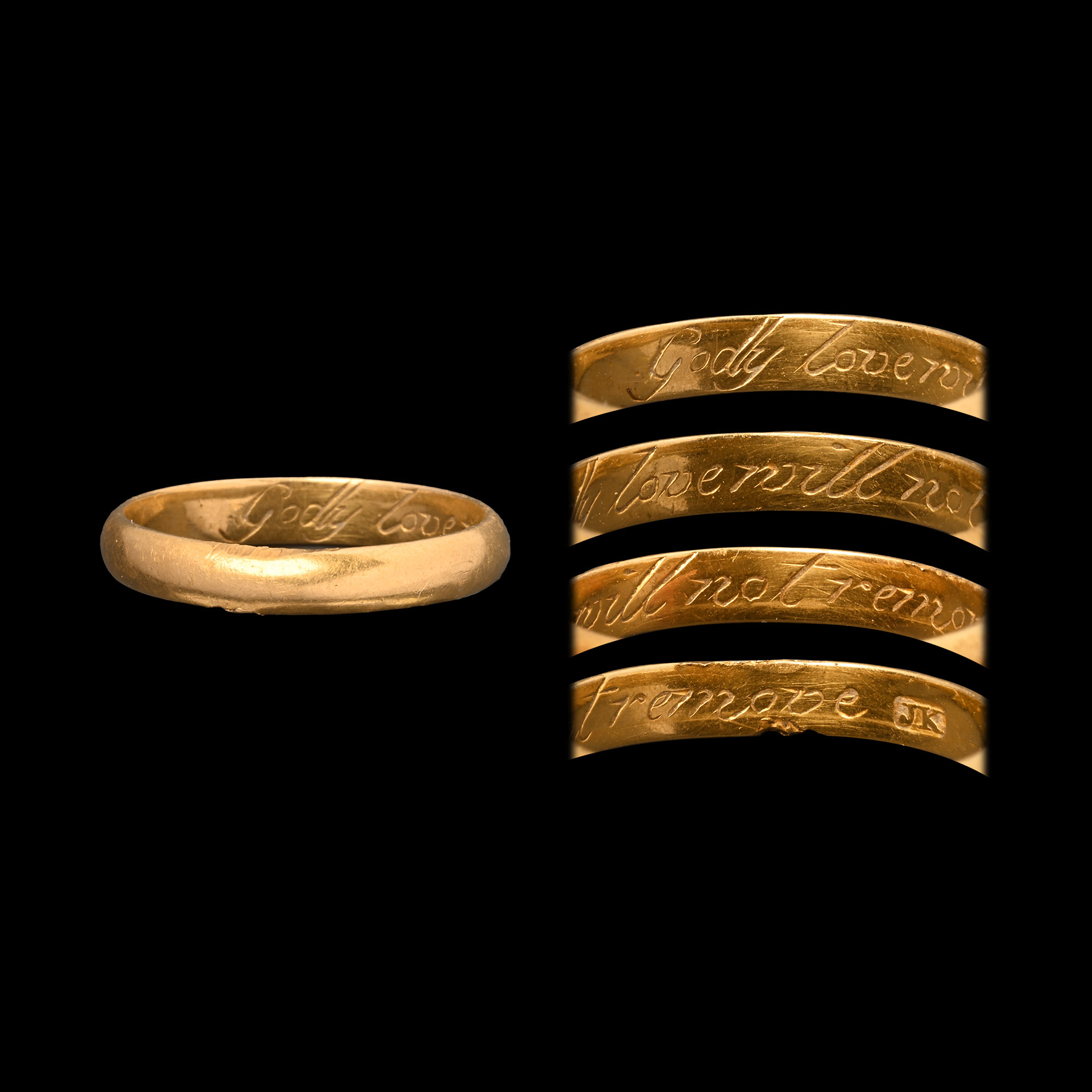 Post Medieval Gold 'Godly Love Will Not Remove' Posy Ring