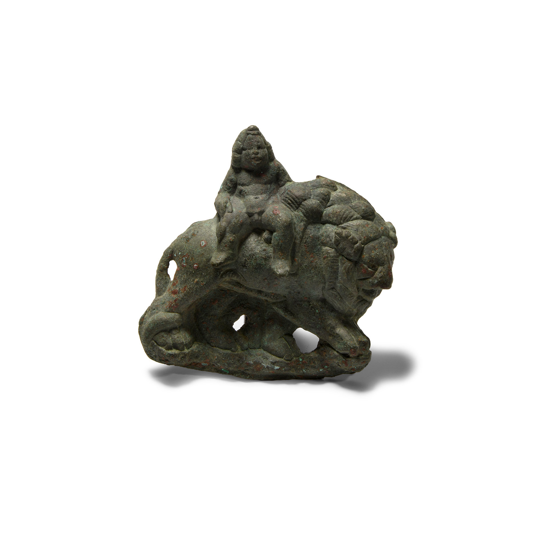 Roman Bronze Plaque with Eros on Lion