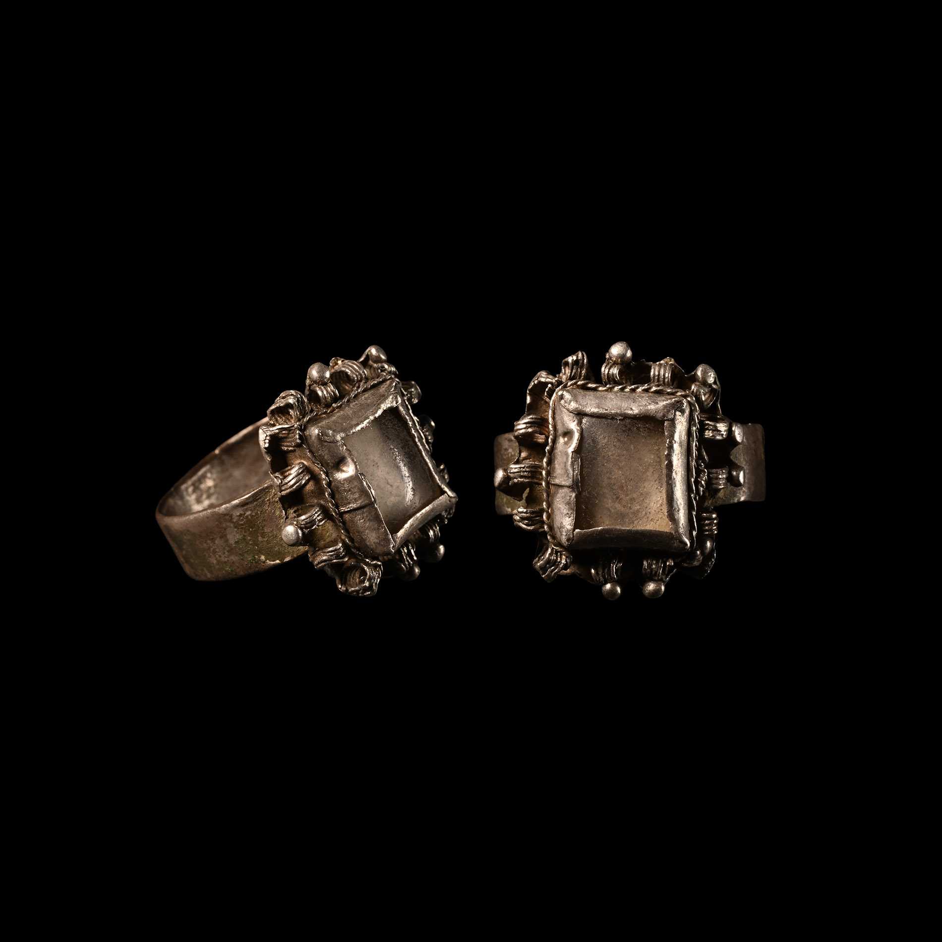 Medieval Silver Ring with Crystal Inlay