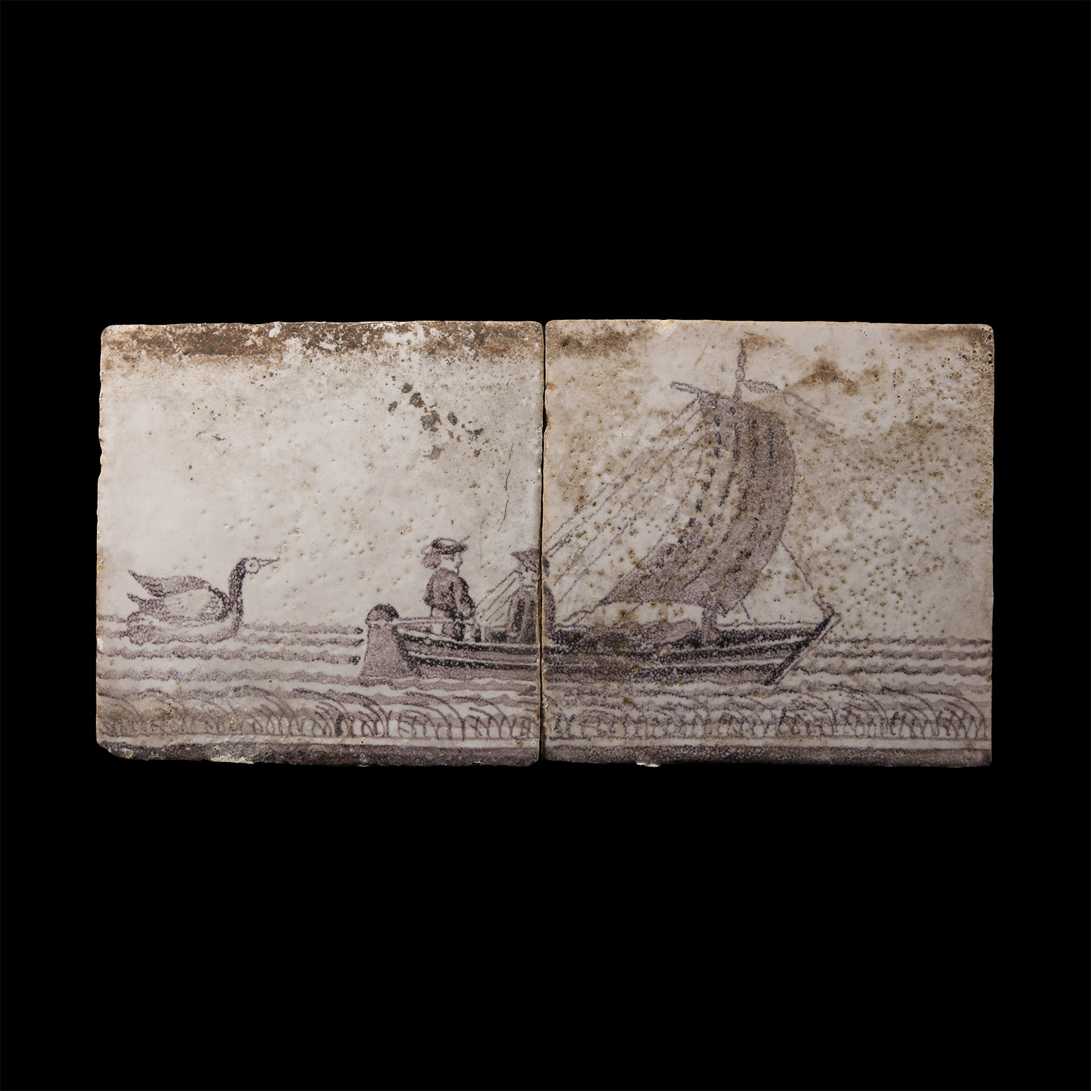 Post Medieval Dutch Ceramic Tiles with Boating Scene