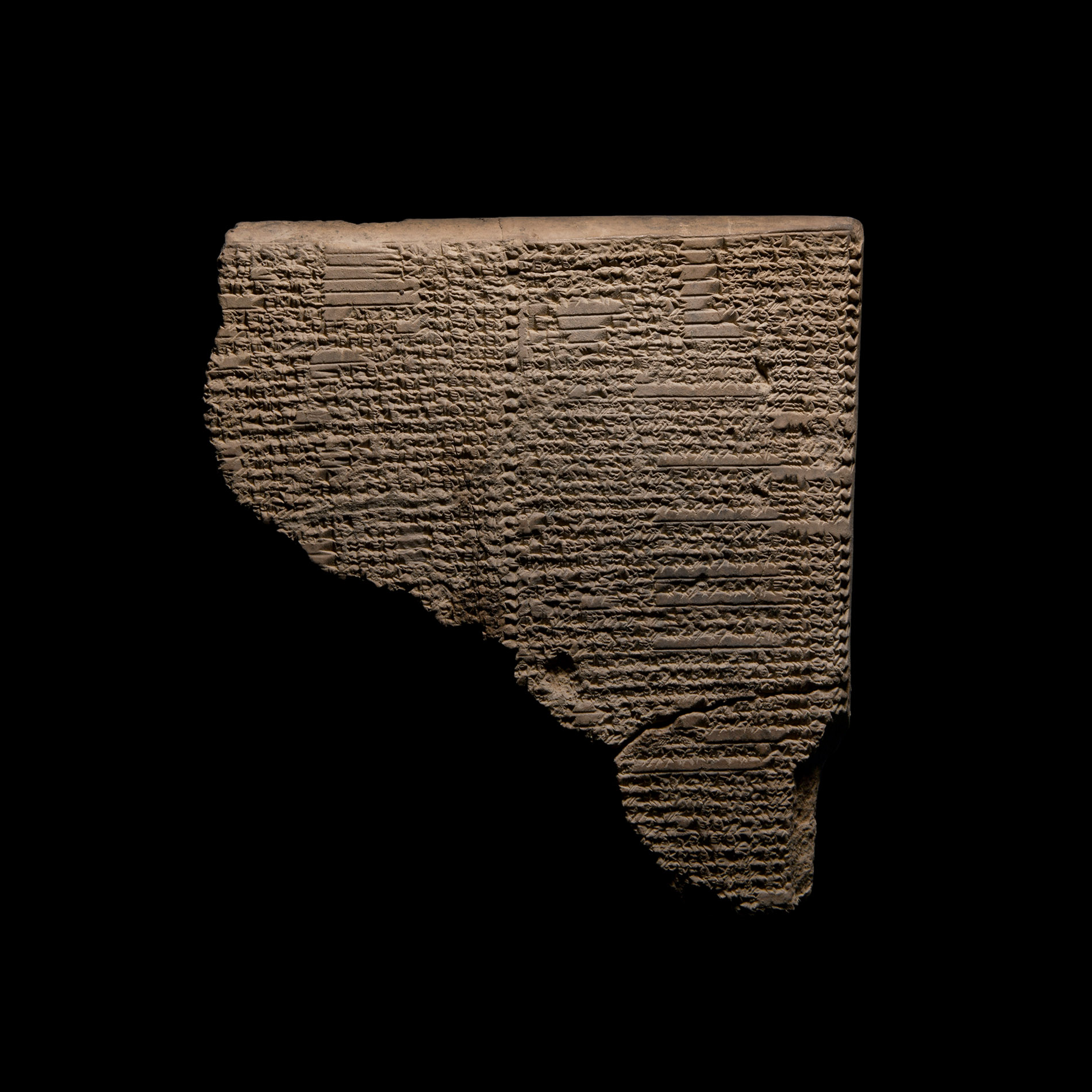 Large Western Asiatic Micro Cuneiform Clay Tablet Fragment Bearing a Religious List of Divination