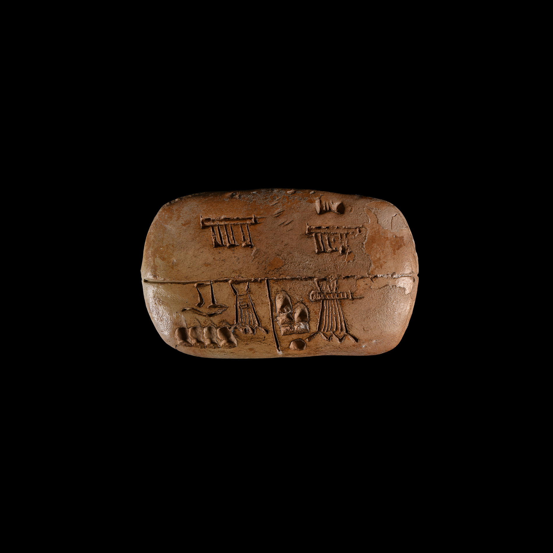 Uruk Clay Pictographic Tablet Bearing an Economic Text Relating to Farm Produce