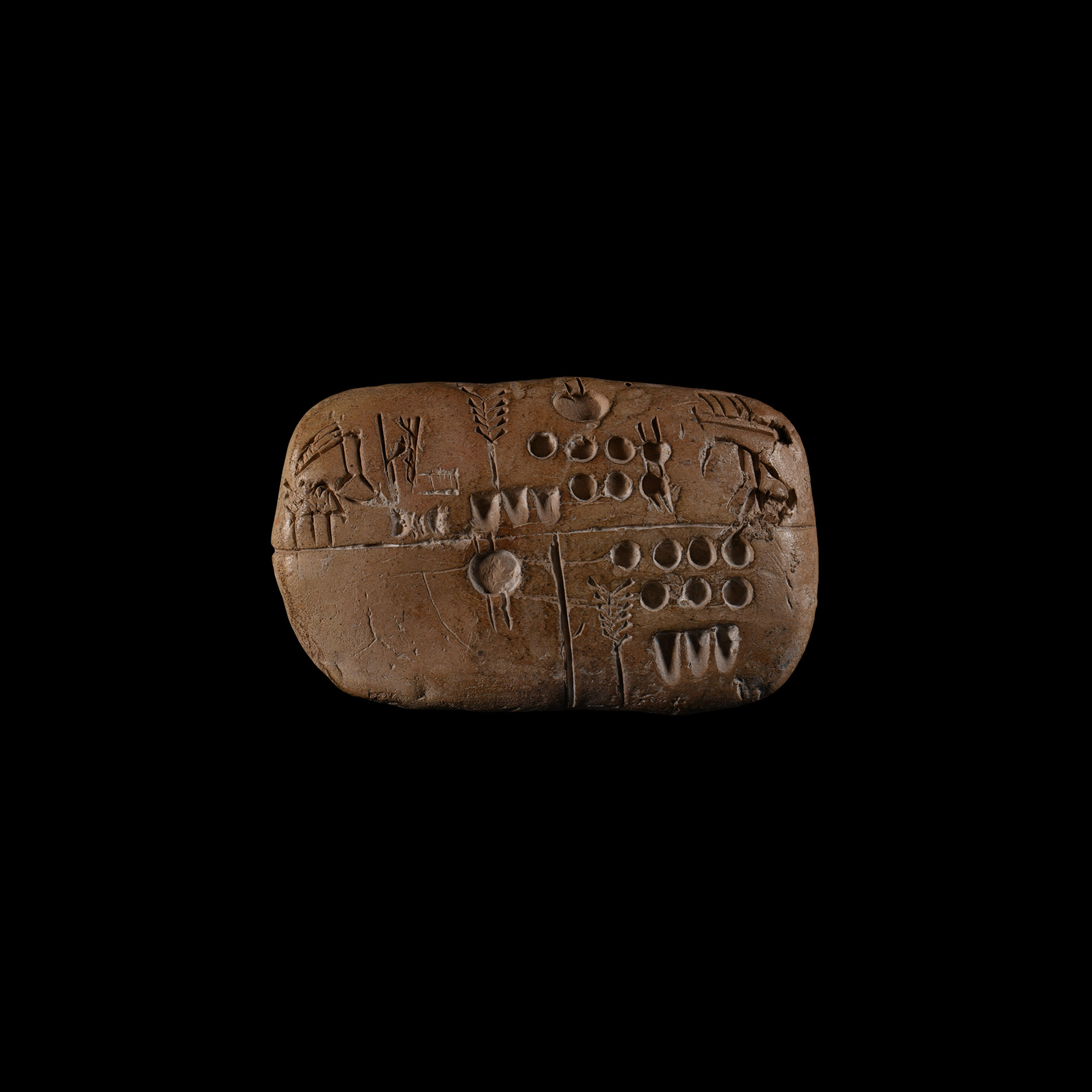 Uruk Clay Pictographic Tablet with Economic Text Relating to Farm Produce