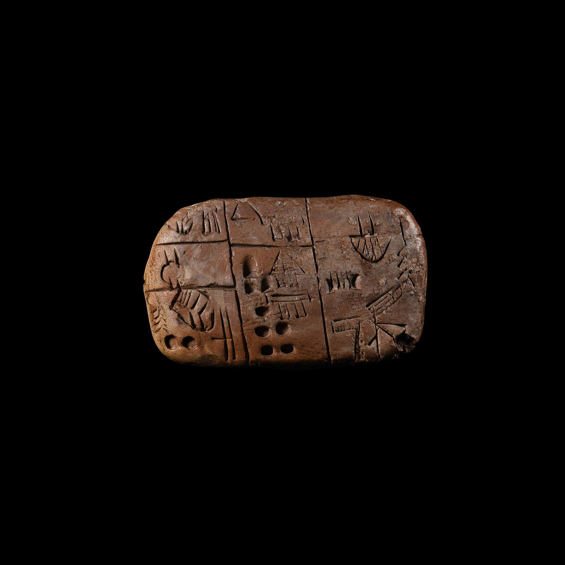 Uruk Clay Pictographic Tablet with Economic Text Relating to Farm Produce