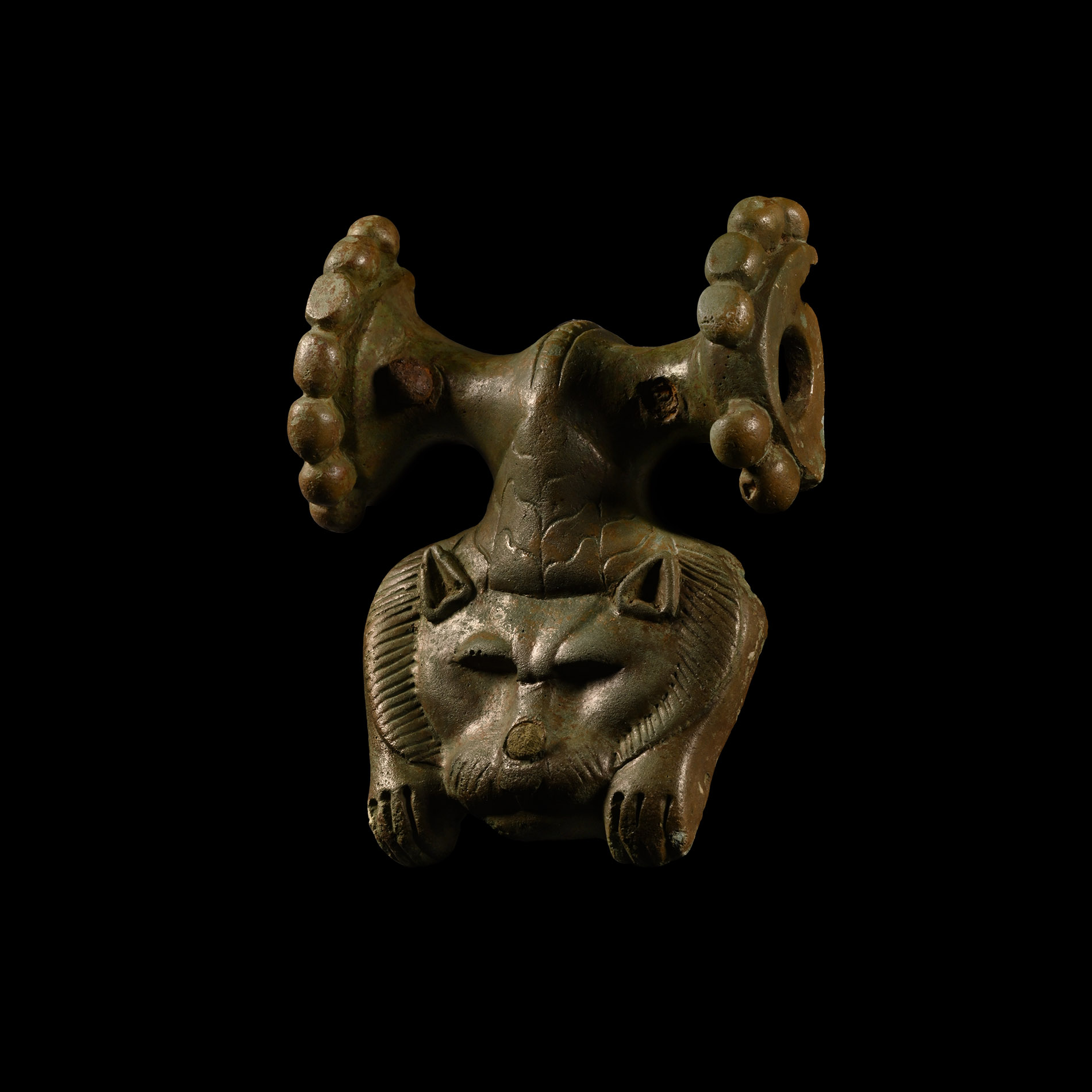 Greek Bronze Handle with Lion-Skin Head