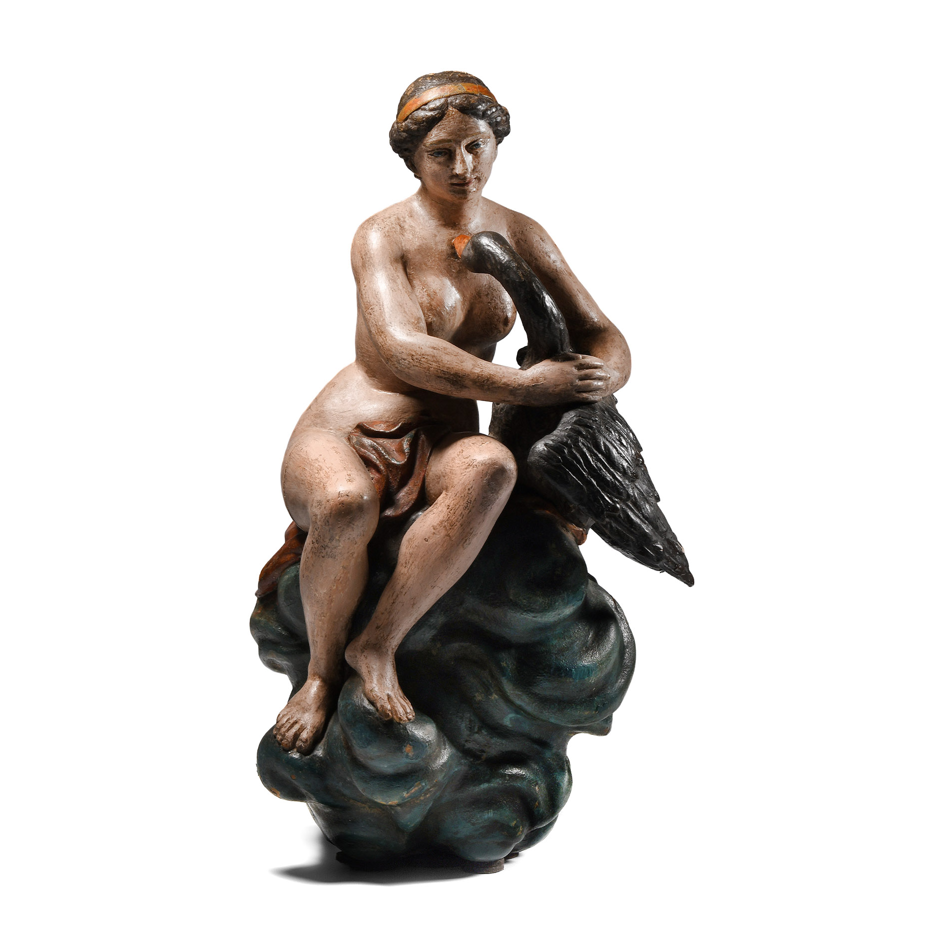 Painted Hardwood Statue of Leda and the Swan