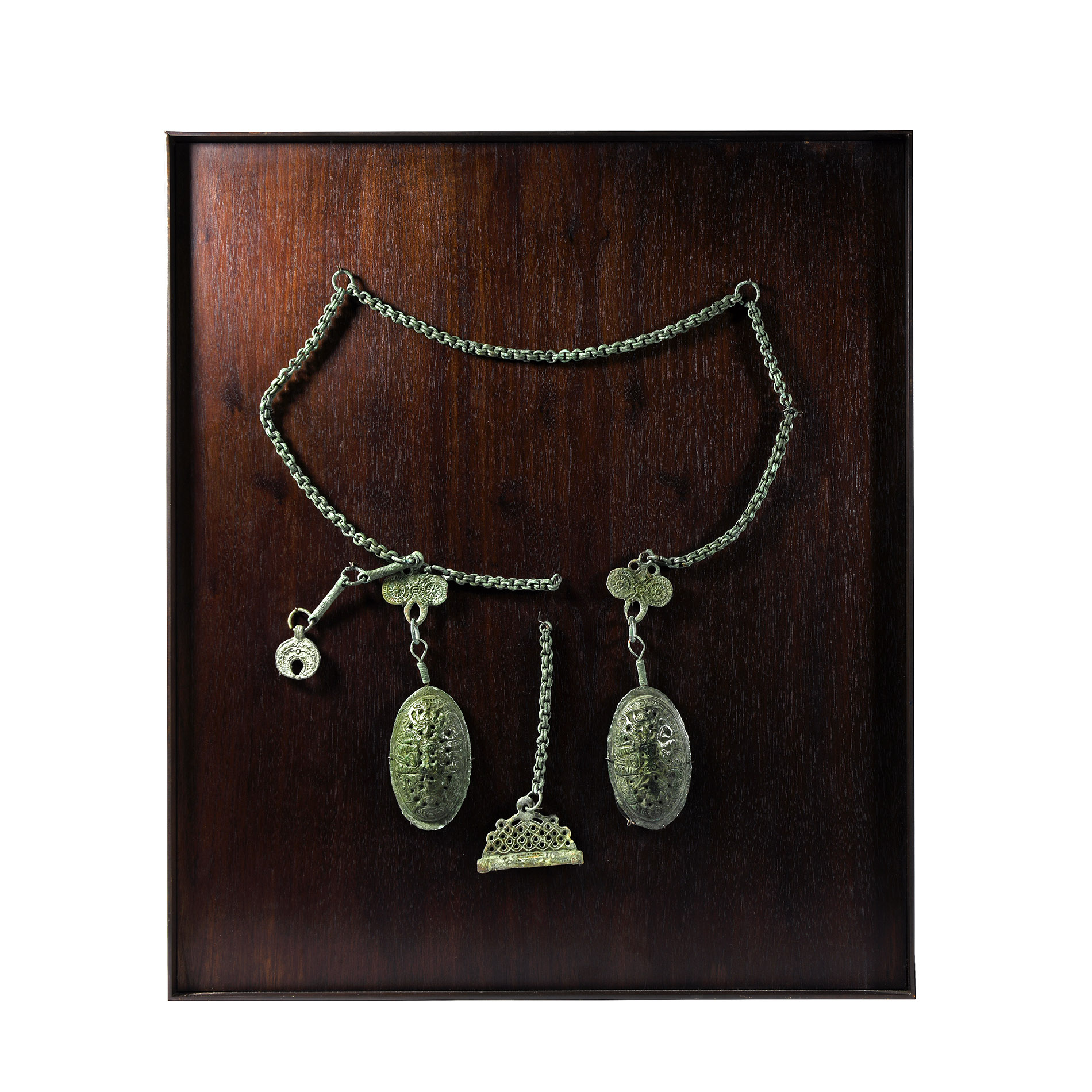 Viking Bronze Borre Style Tortoise Brooch Set with Pendants